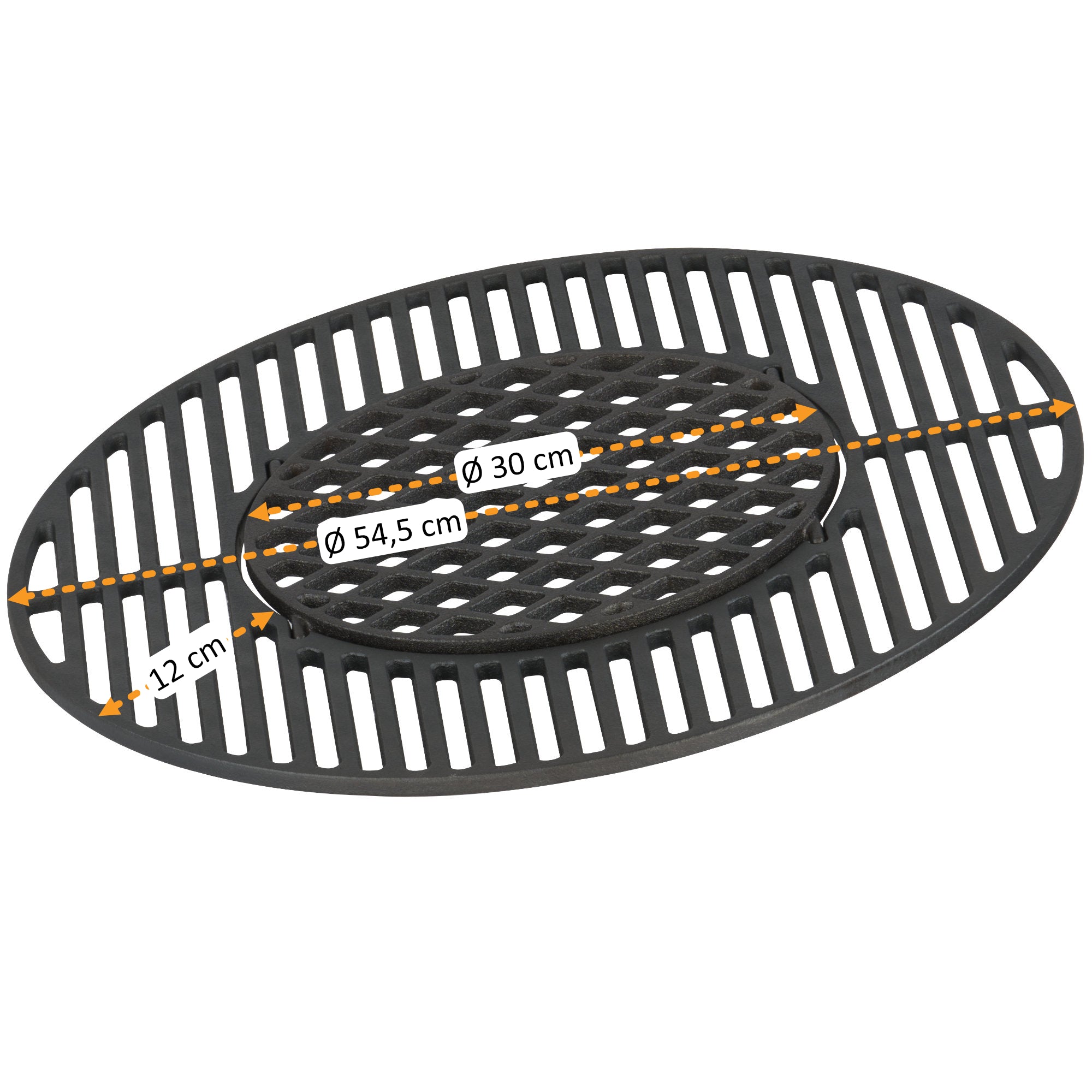 Système de grille de barbecue, Ø 54,5 cm, en fonte, pour barbecue kettle de 57 cm