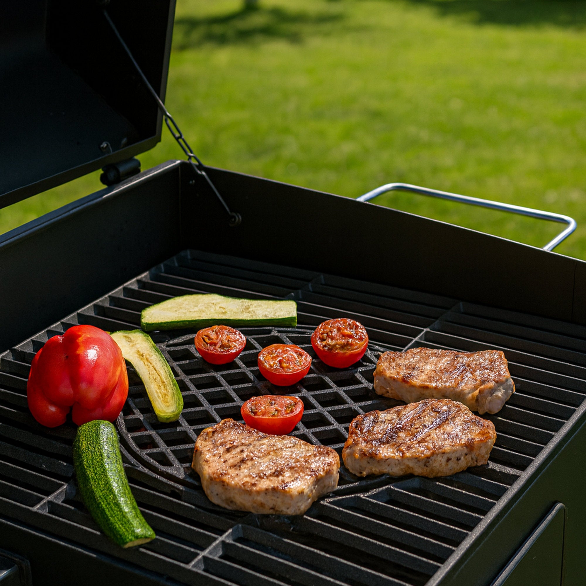 Système de grille de barbecue, en fonte, avec insert de grille.