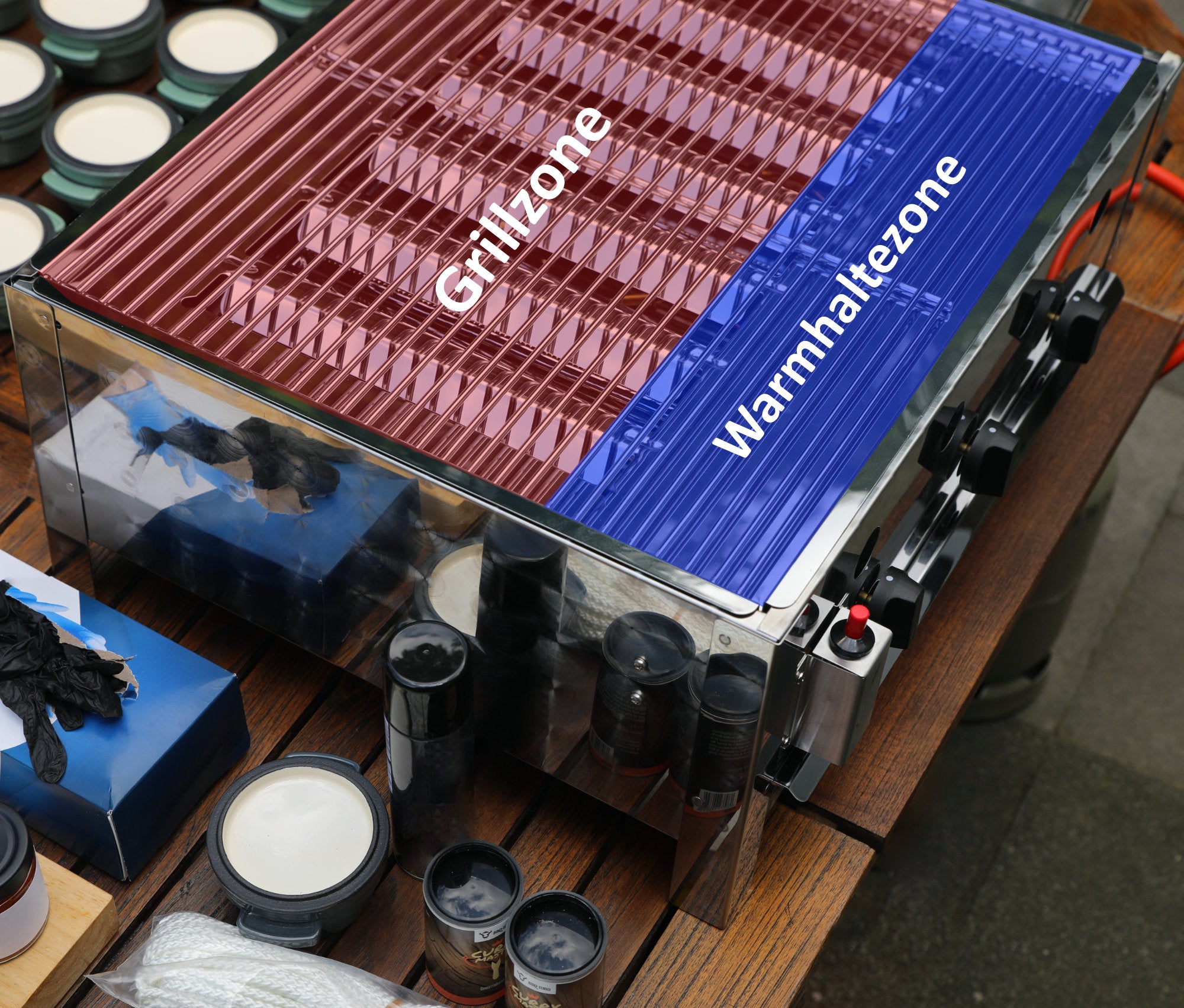 Plaque de cuisson professionnelle, acier inoxydable, 3 brûleurs, 64 x 52 x 27 cm