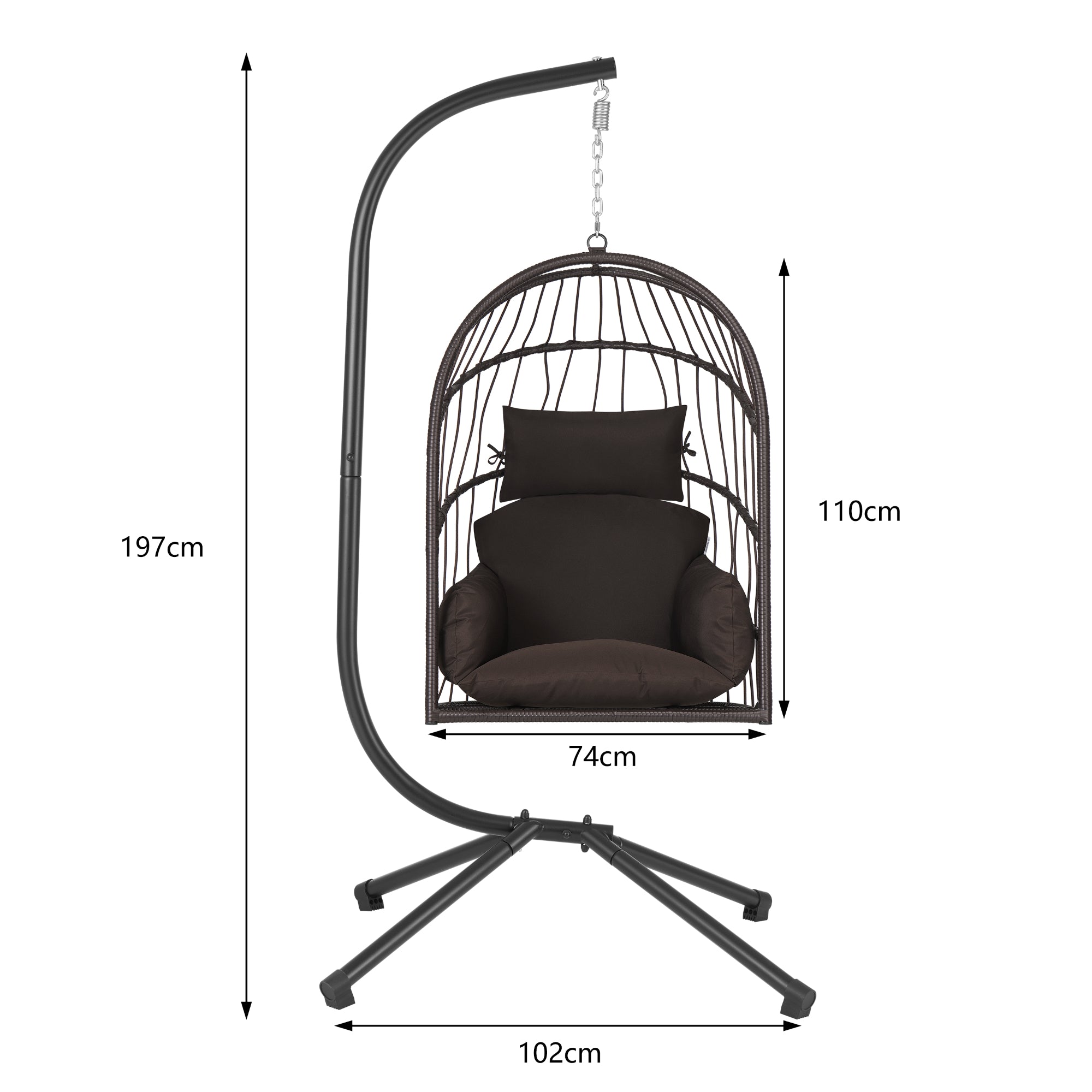 Hanging chair, flat seat, including frame
