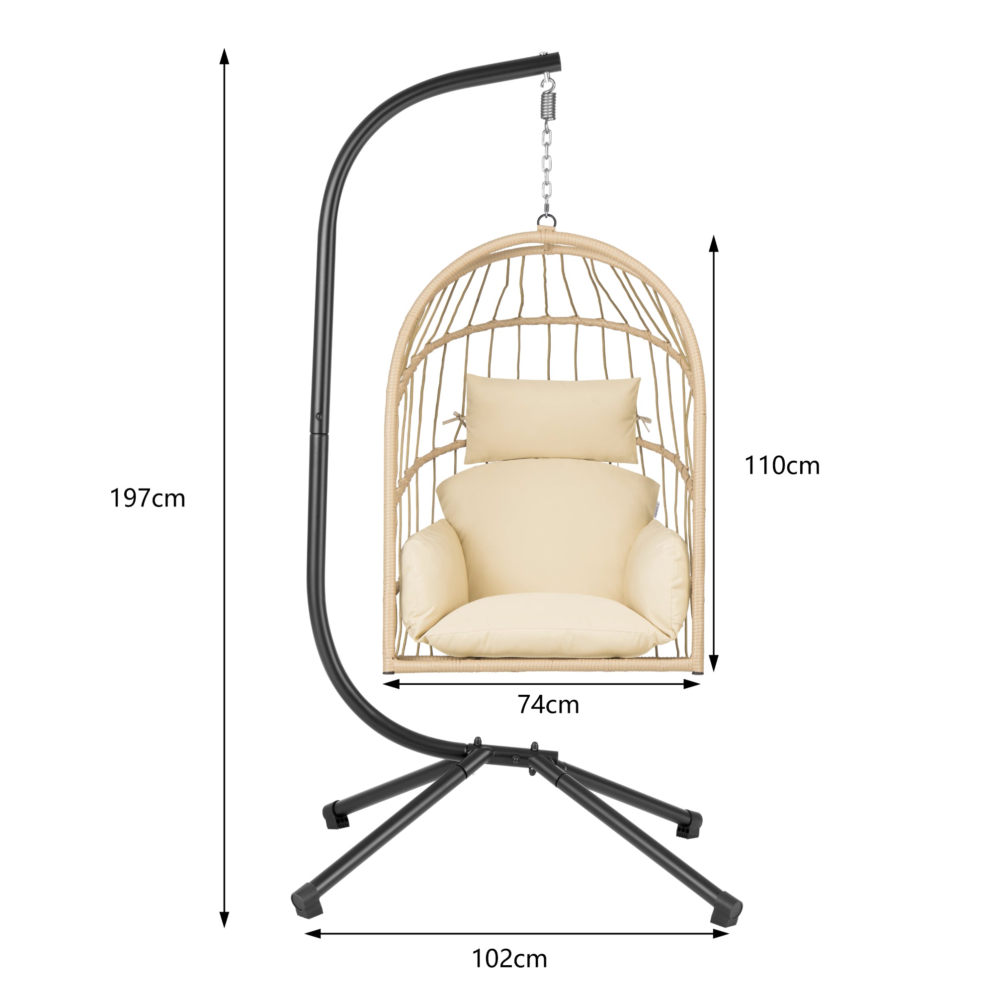 Hanging chair, flat seat, including frame