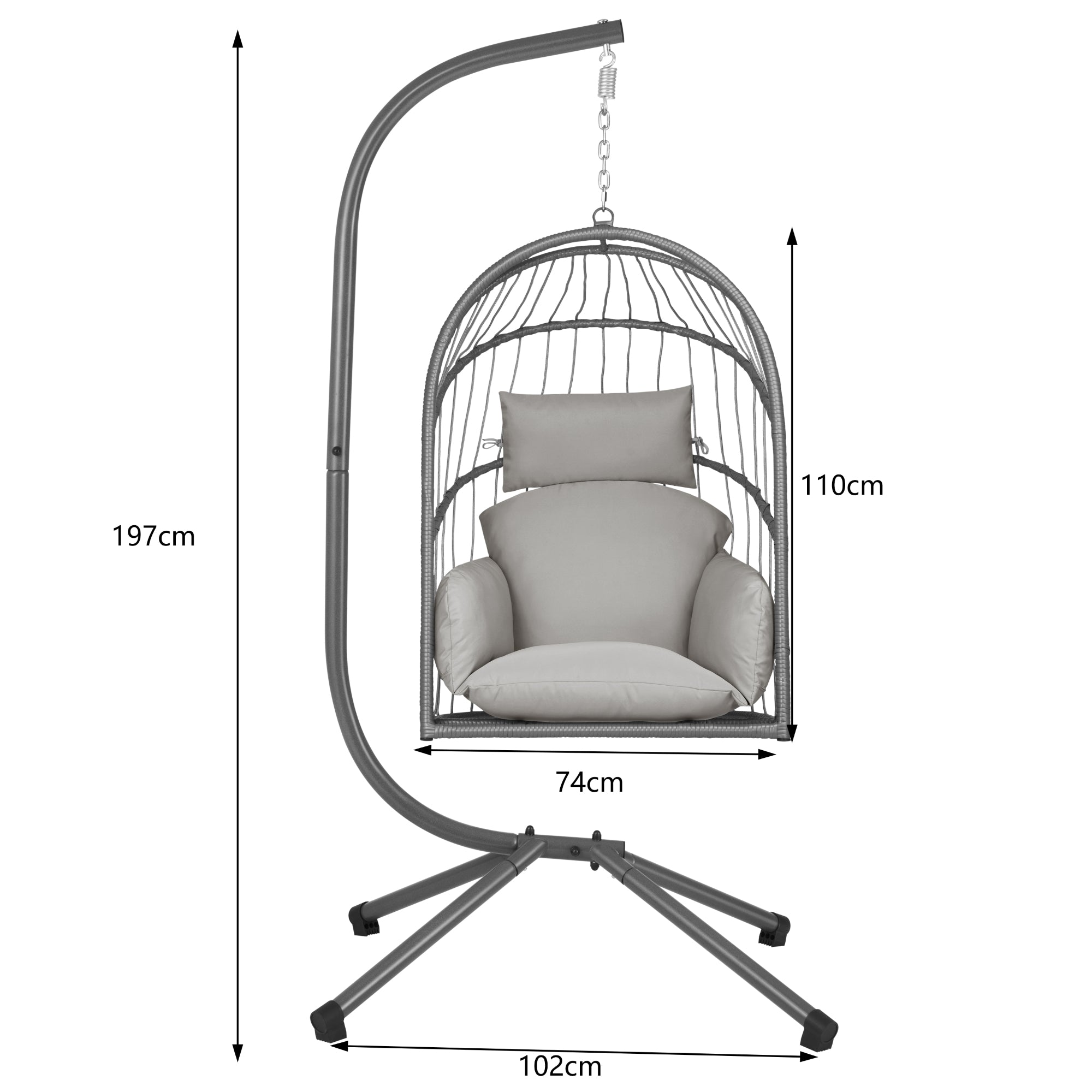 Hanging chair, flat seat, including frame