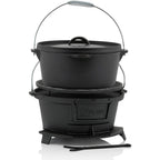 Survival set, 6-piece, including Dutch oven, cast iron grill pot, fire steel, grill lighter, charcoal