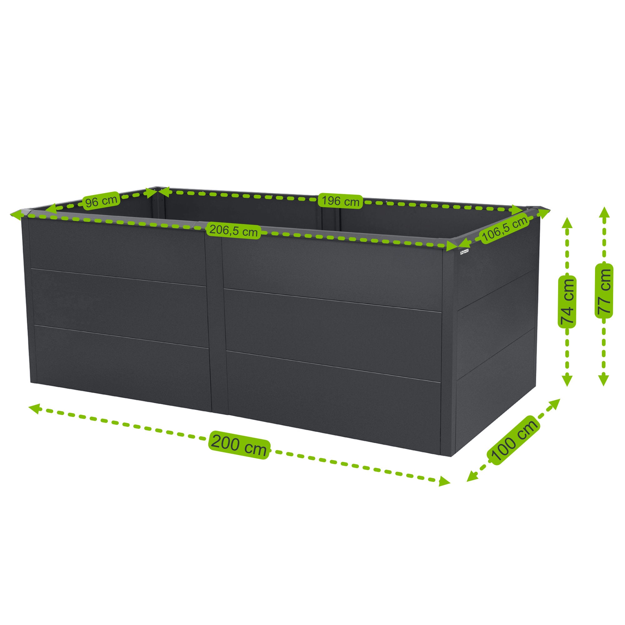 Potager surélevé, 200 x 100 x 77 cm