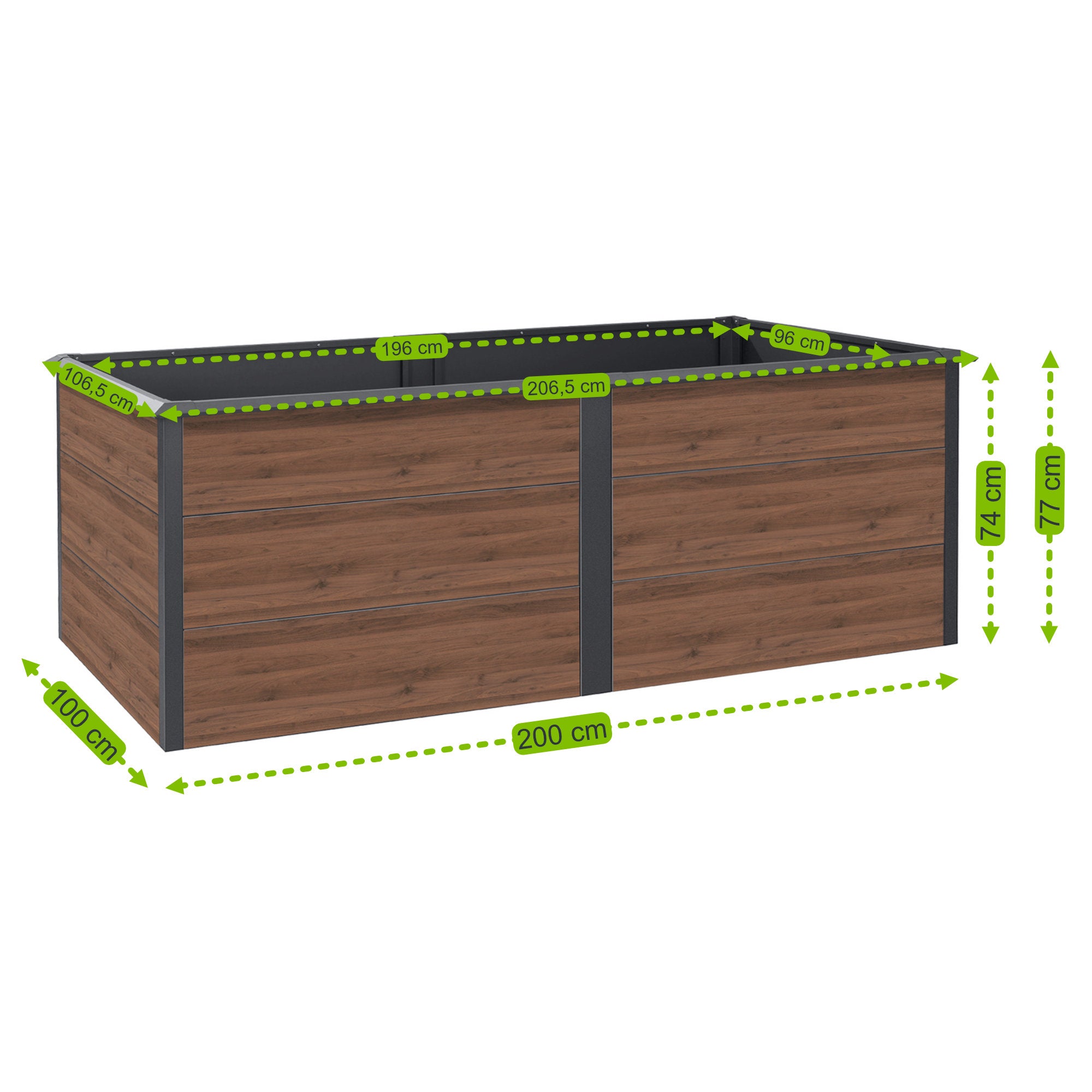 Hochbeet, 200 x 100 x 77 cm