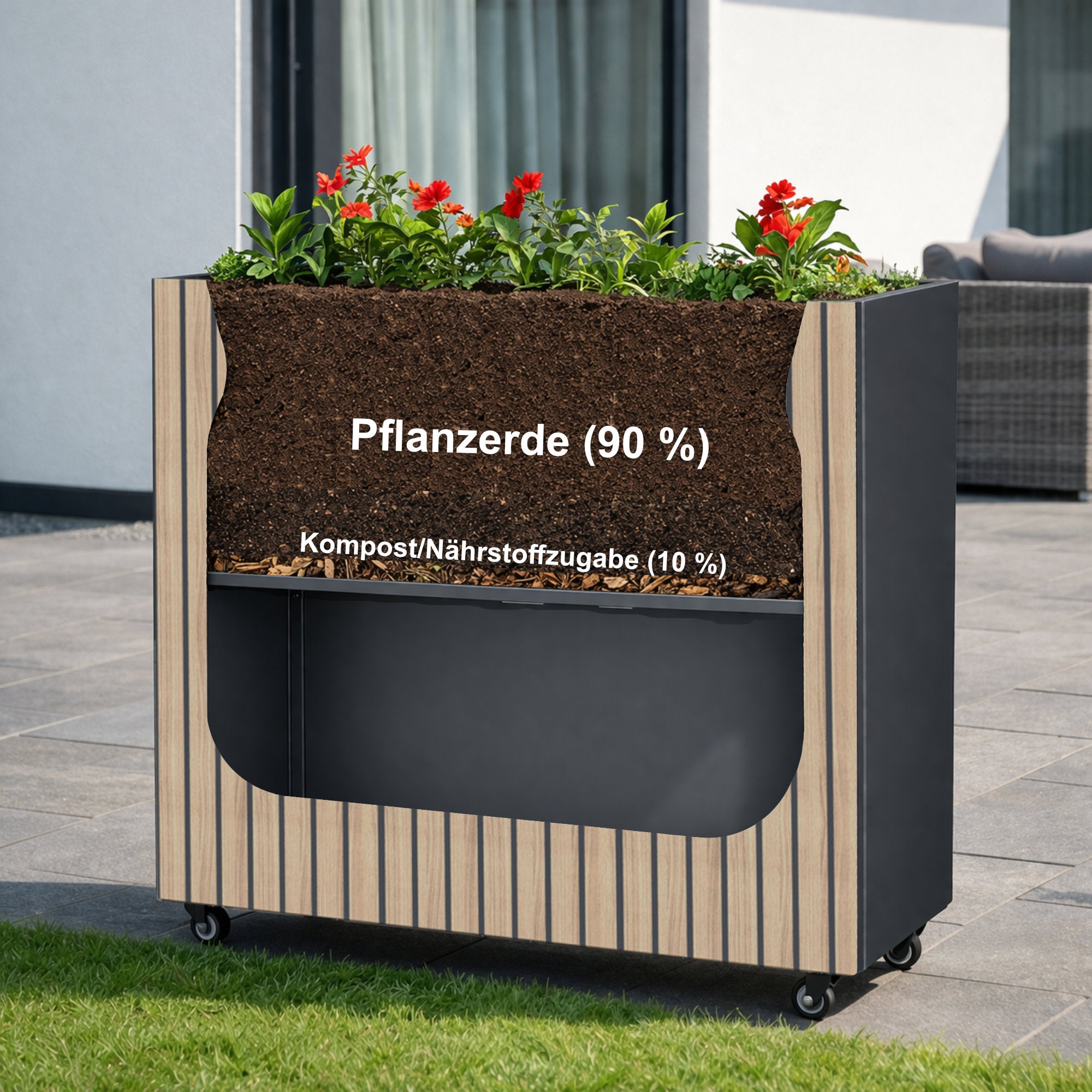 Hochbeet, 120 x 30 x 80 cm, Anthrazit RAL 7016, inkl. Rollen