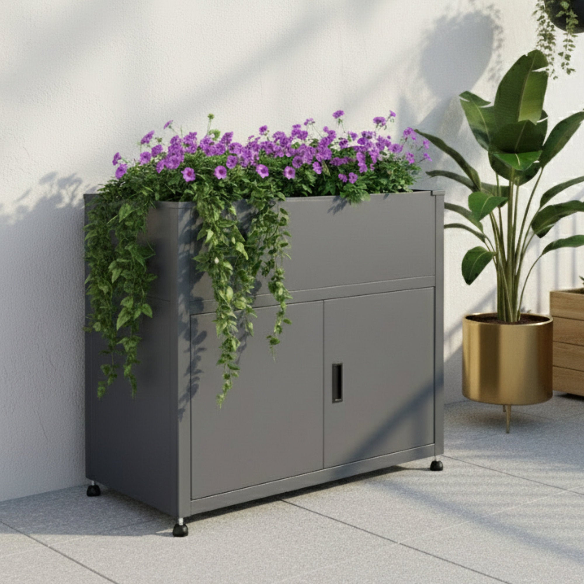 Hochbeet, 100 x 50 x 90 cm, Anthrazit RAL 7016, inkl. Stauraum