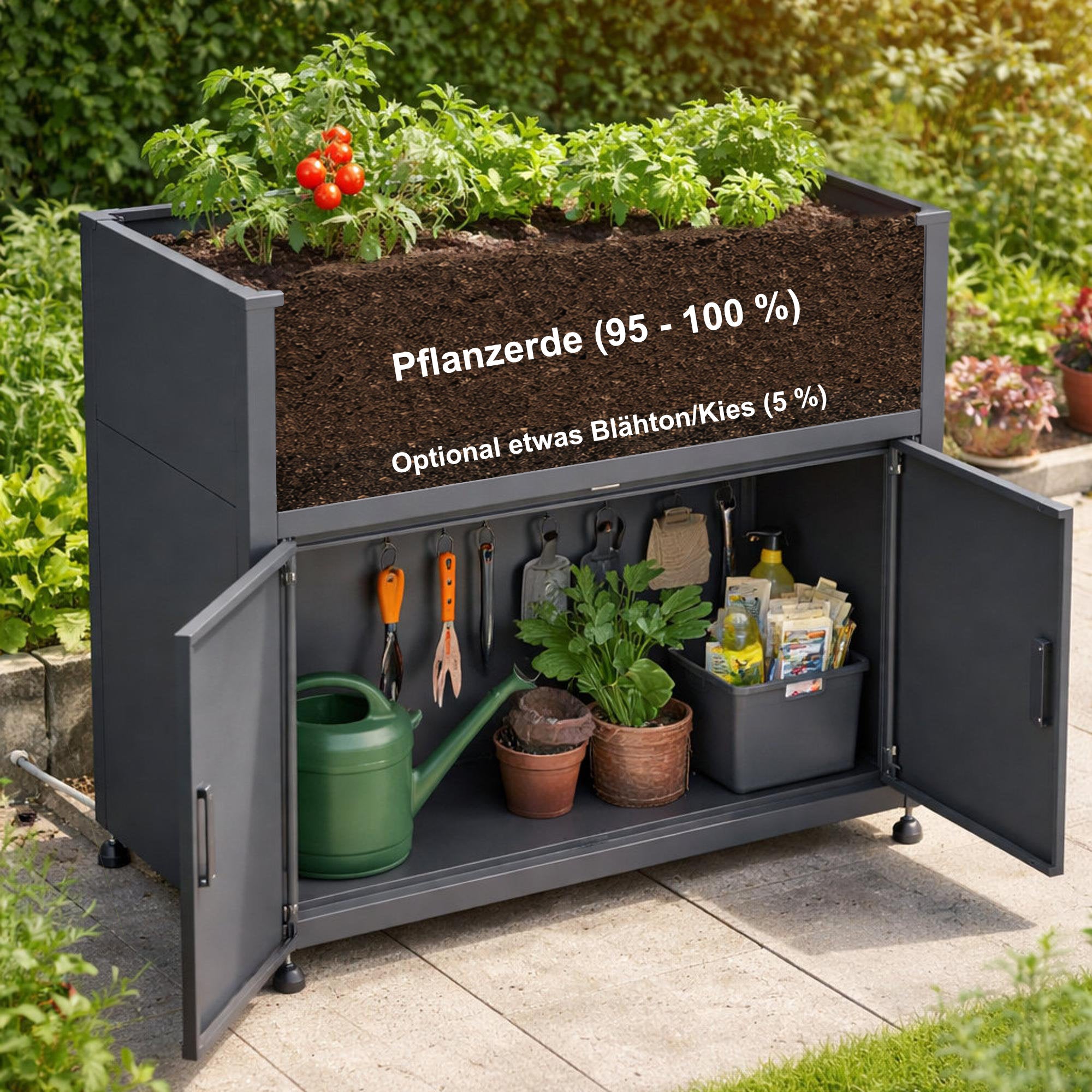 Hochbeet, 100 x 50 x 90 cm, Anthrazit RAL 7016, inkl. Stauraum