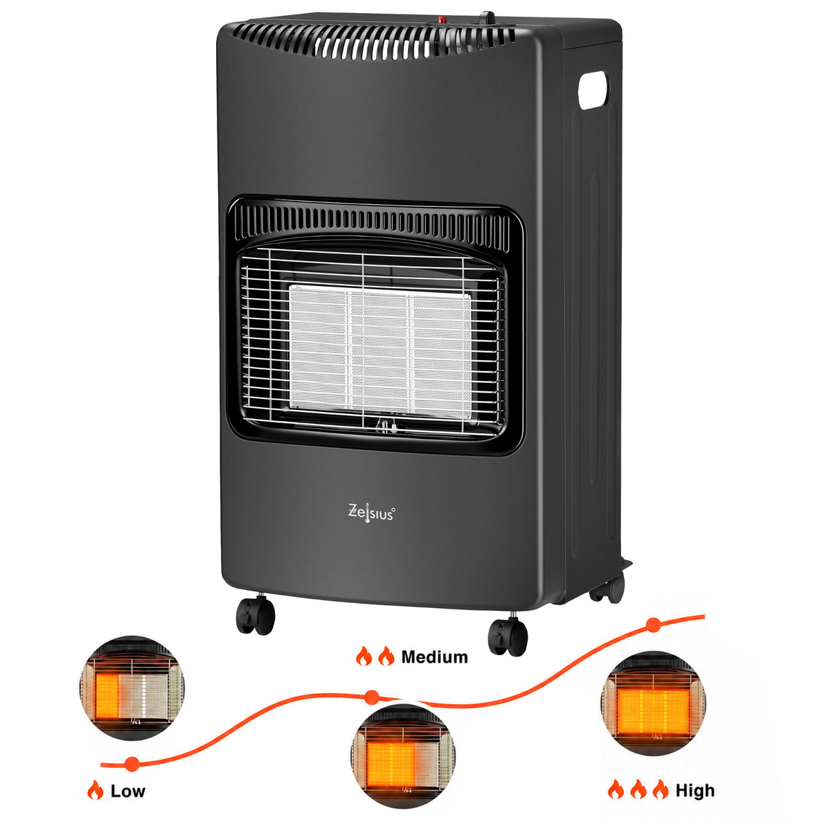 Gasheizer mobil, 42 x 45 x 76 cm, 4,2 kW, mit Schutzgitter