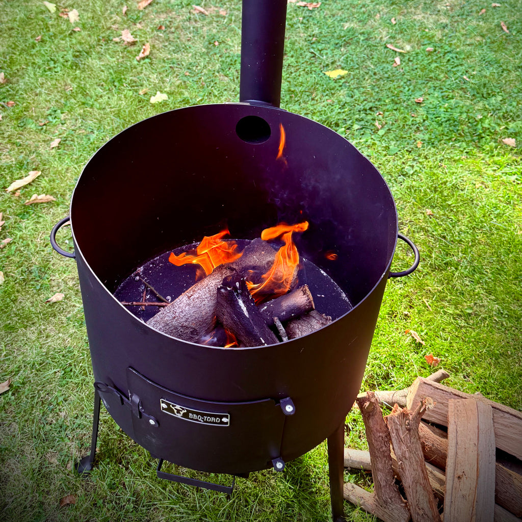 Kazan Ofen, Gulaschkessel, inkl. Schaumlöffel, Schürhaken