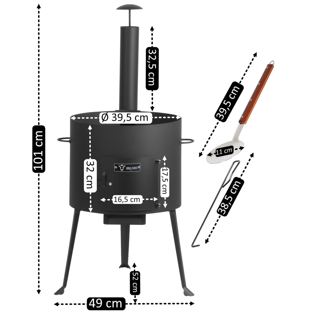 Kazan Ofen, Gulaschkessel, inkl. Schaumlöffel, Schürhaken