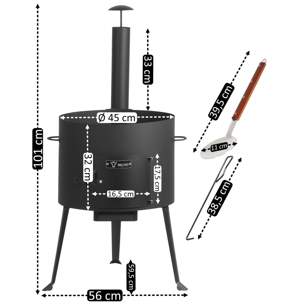 Kazan Ofen, Gulaschkessel, inkl. Schaumlöffel, Schürhaken