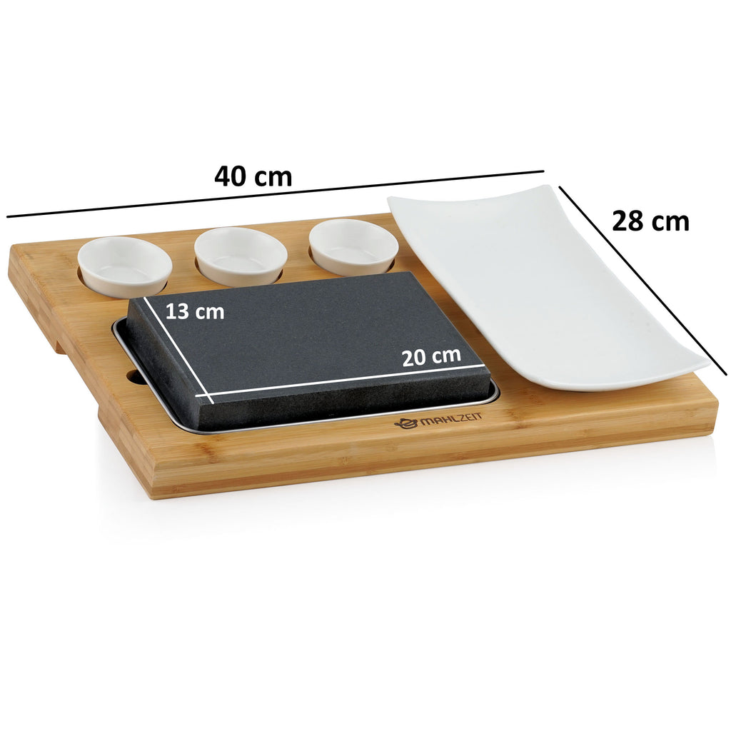 Ensemble en pierre de lave, 7 pièces, comprenant pierre chaude, assiettes et bols à trempette