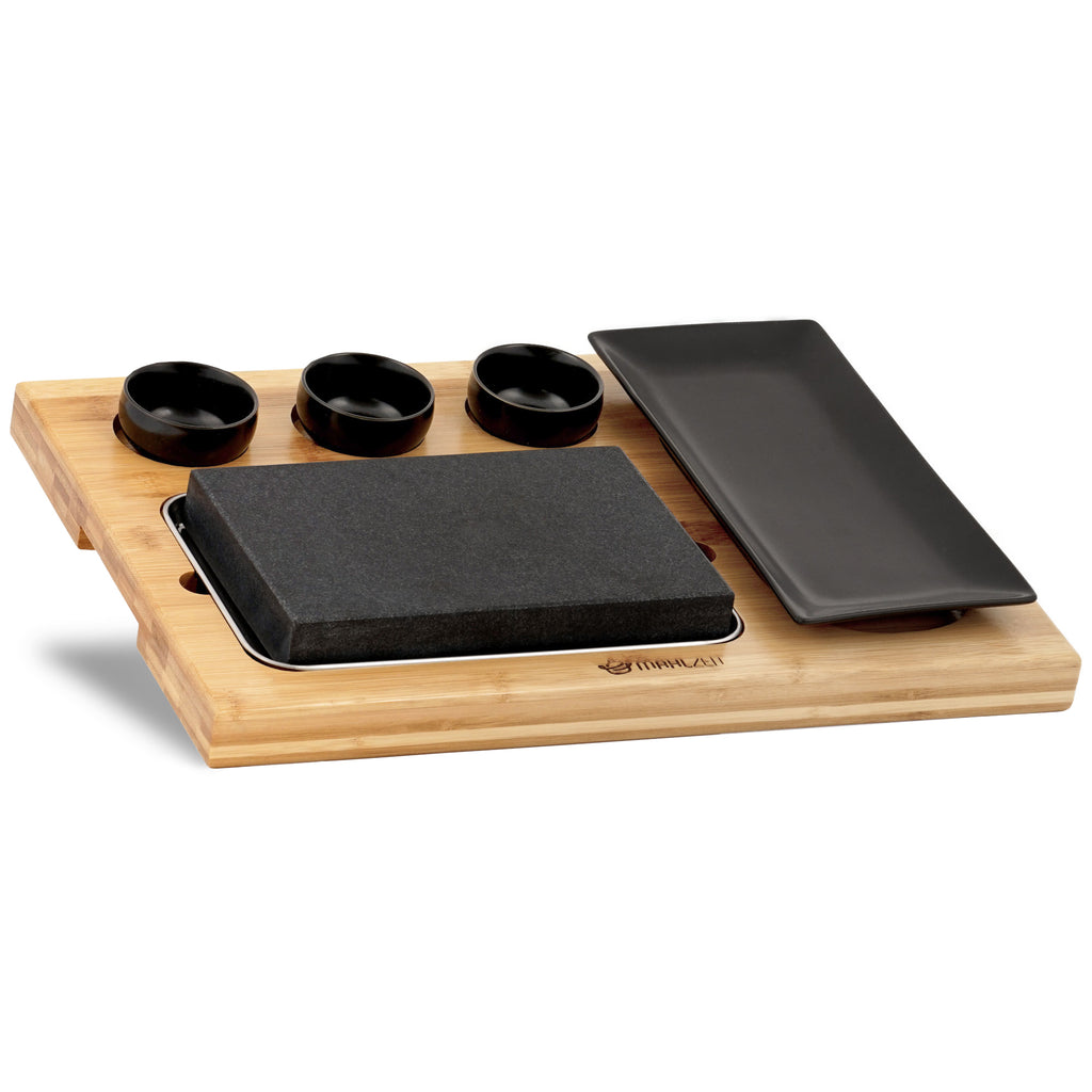 Lava stone set, 7-piece, including hot stone, plates and dip bowls