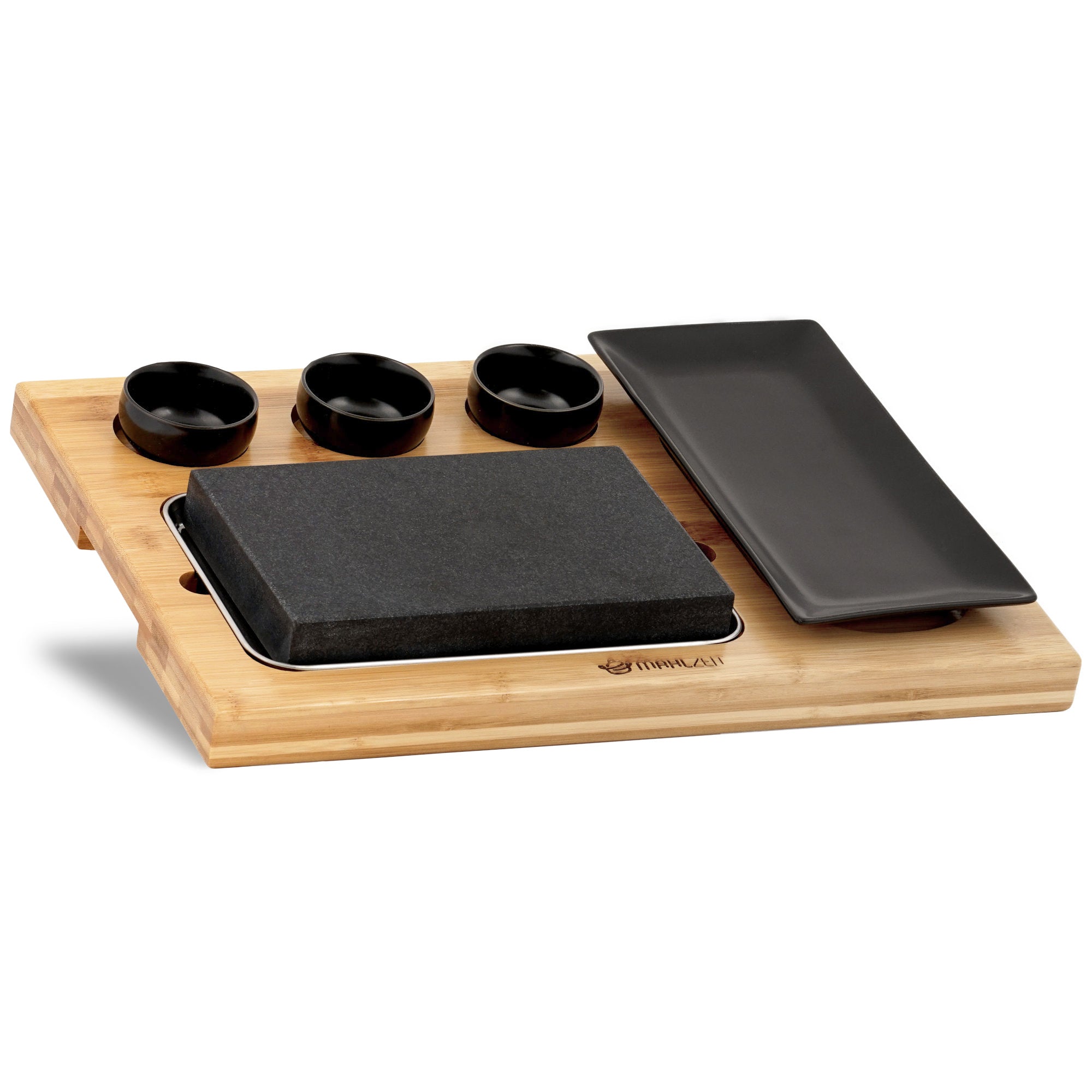 Ensemble en pierre de lave, 7 pièces, comprenant pierre chaude, assiettes et bols à trempette