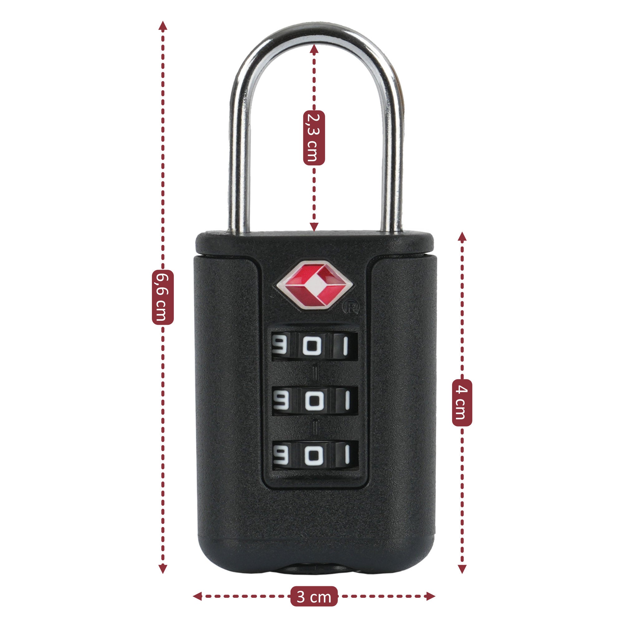 TSA combination lock, 3-digit, ABS lock with number code