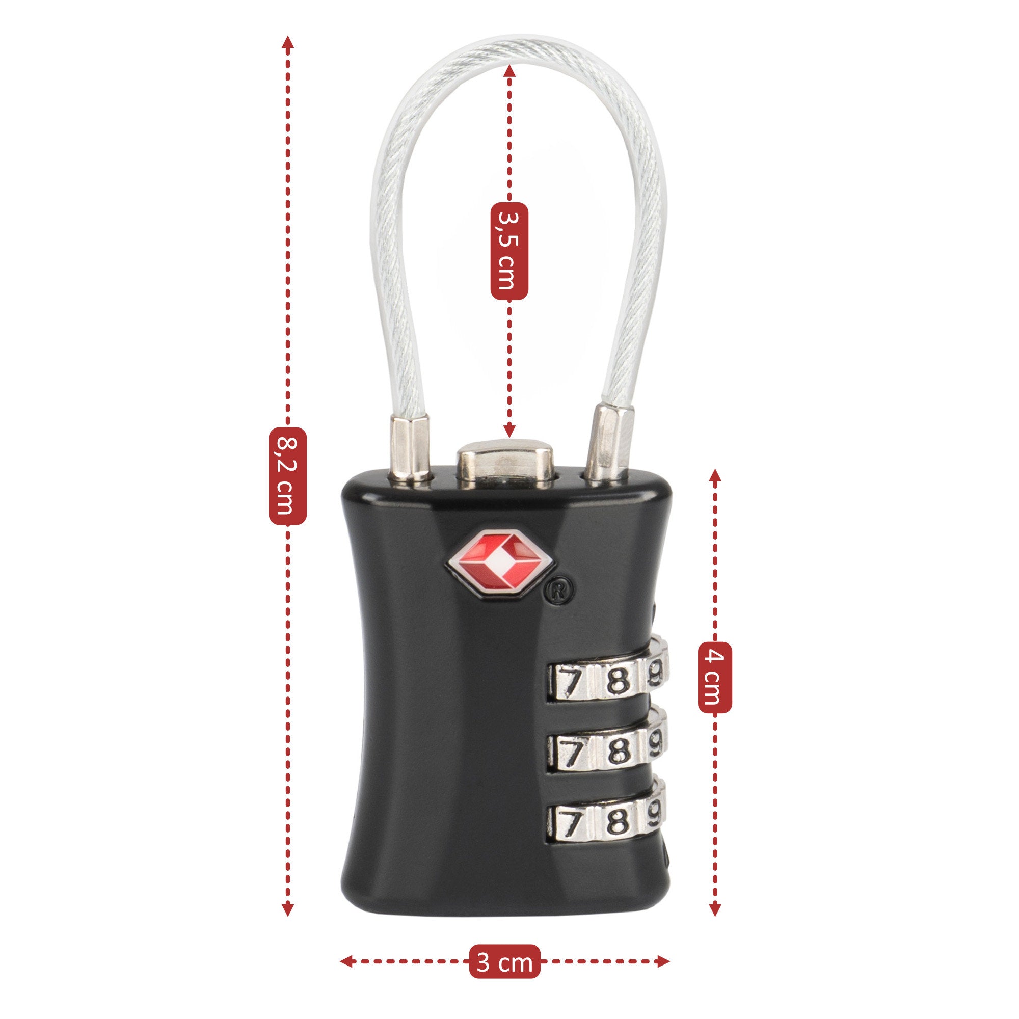 TSA combination lock, 3-digit, zinc lock with number code