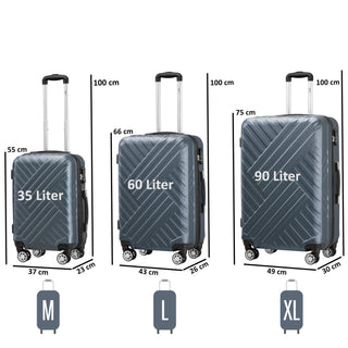 Valises à chevrons, lot de 3, valises de voyage en ABS, avec serrure à combinaison