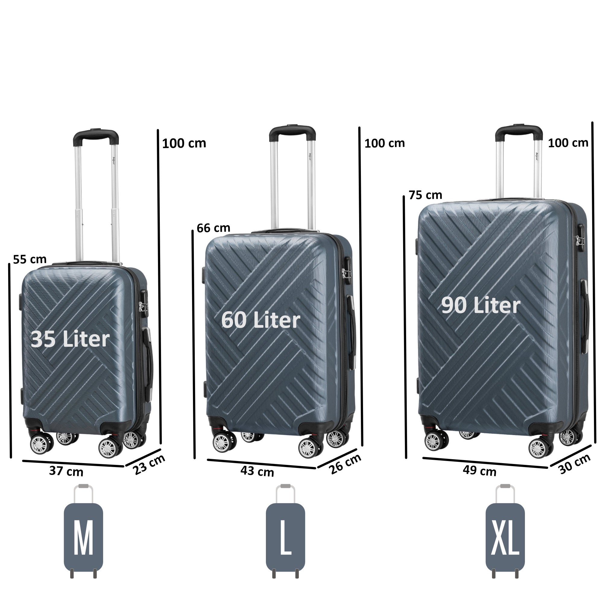 Herringbone suitcases, set of 3, ABS travel suitcases, with combination lock