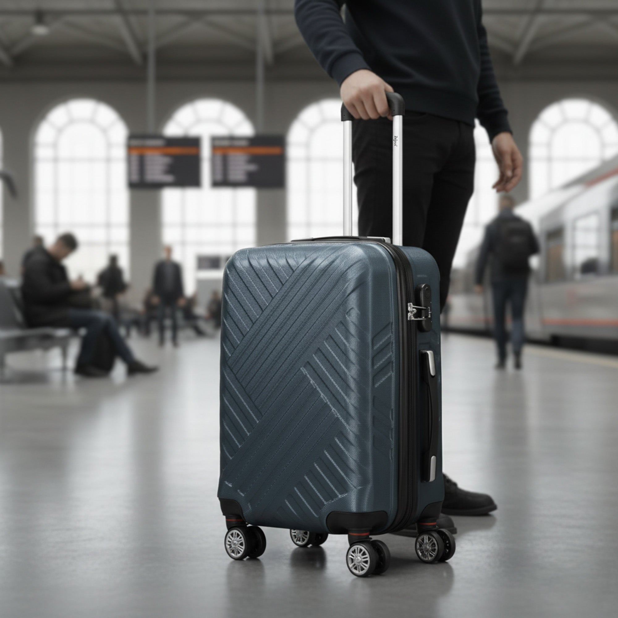 Herringbone suitcases, set of 3, ABS travel suitcases, with combination lock