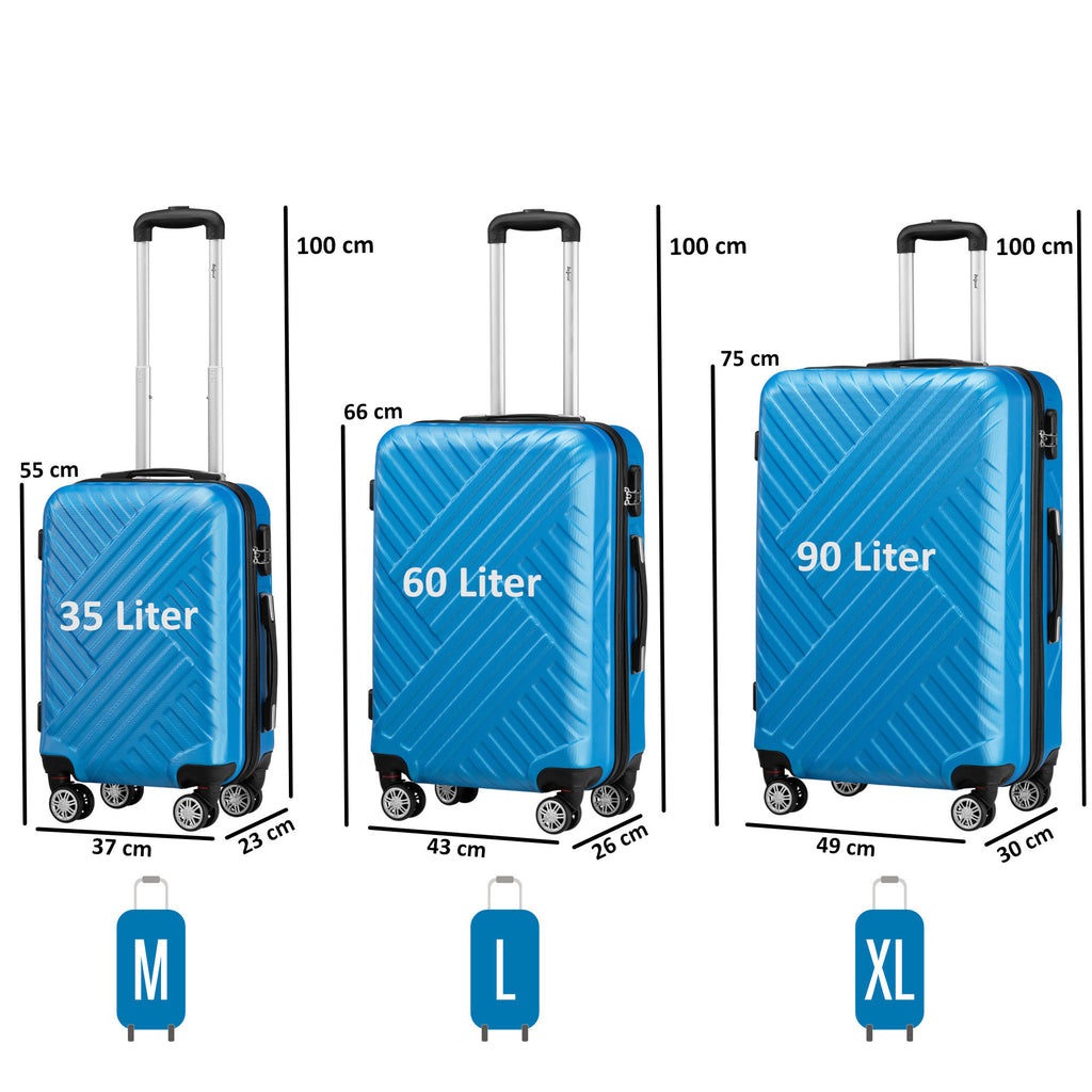 Herringbone suitcases, set of 3, ABS travel suitcases, with combination lock