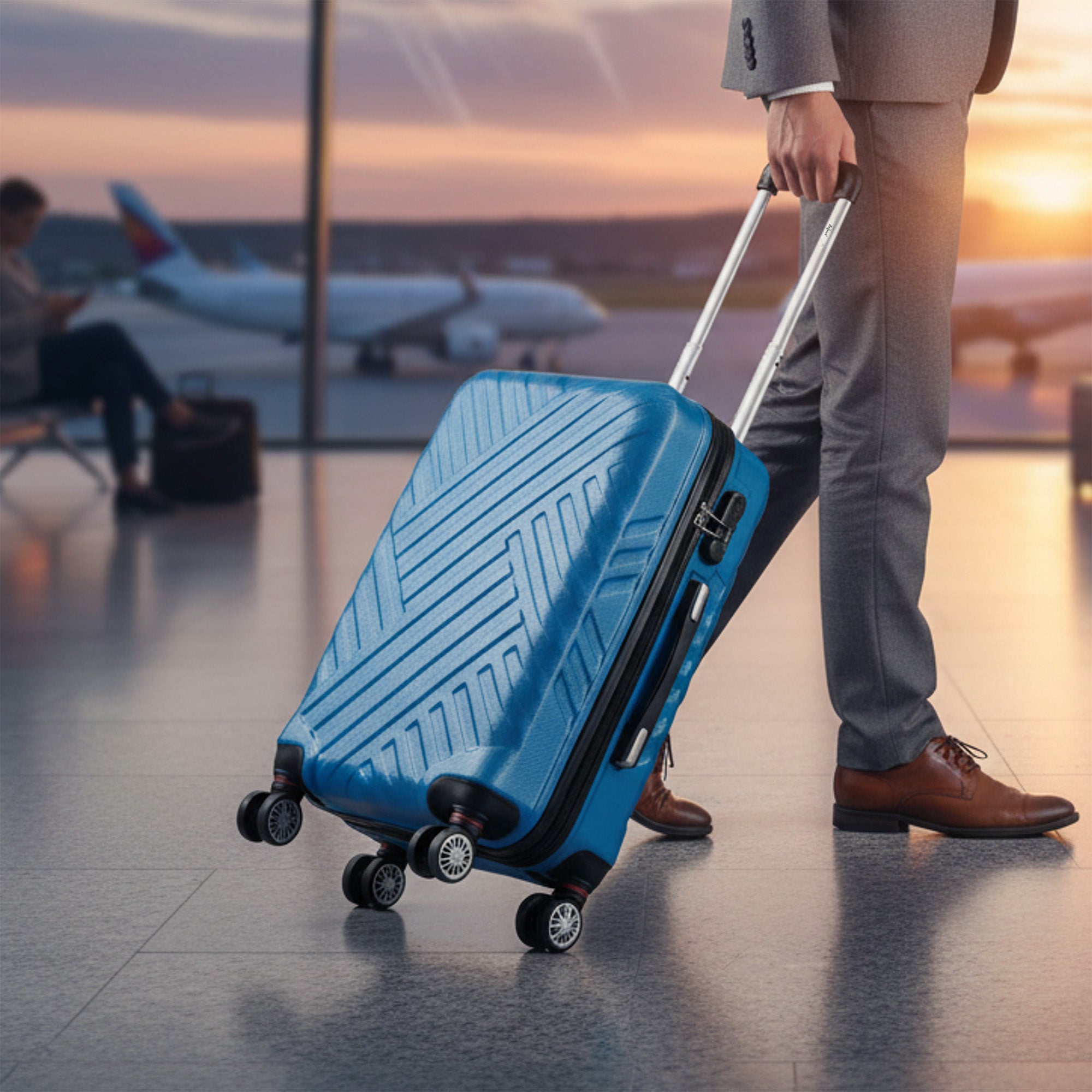 Herringbone suitcases, set of 3, ABS travel suitcases, with combination lock