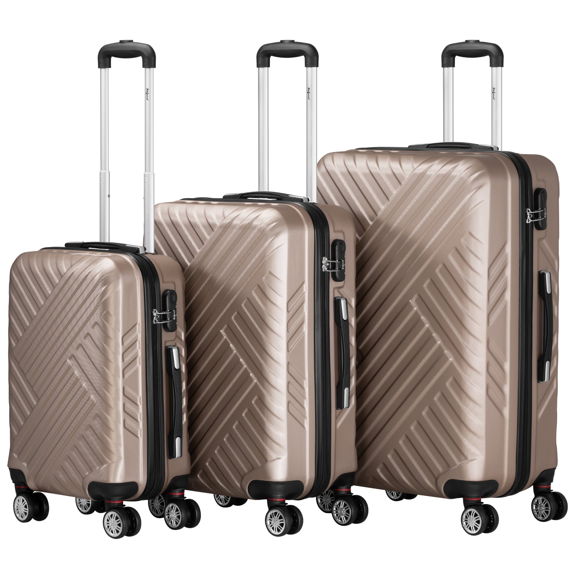 Herringbone suitcases, set of 3, ABS travel suitcases, with combination lock