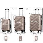 Herringbone suitcases, set of 3, ABS travel suitcases, with combination lock