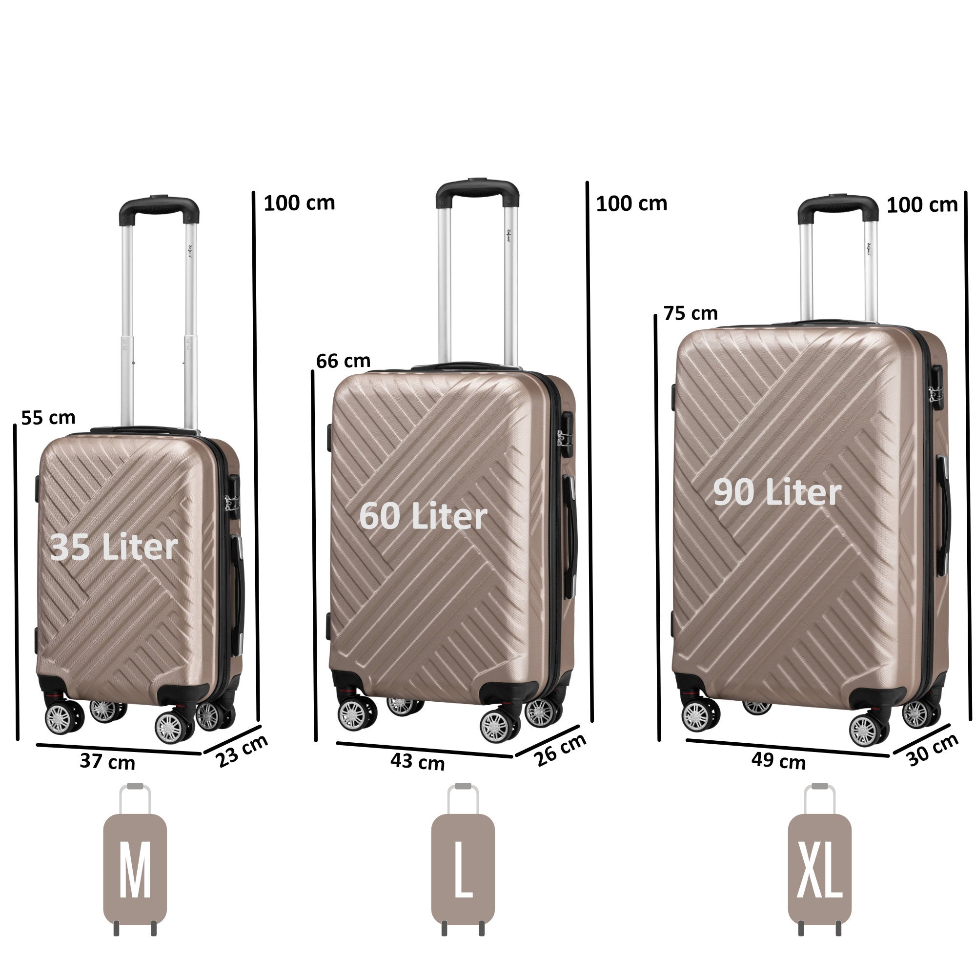 Herringbone suitcases, set of 3, ABS travel suitcases, with combination lock