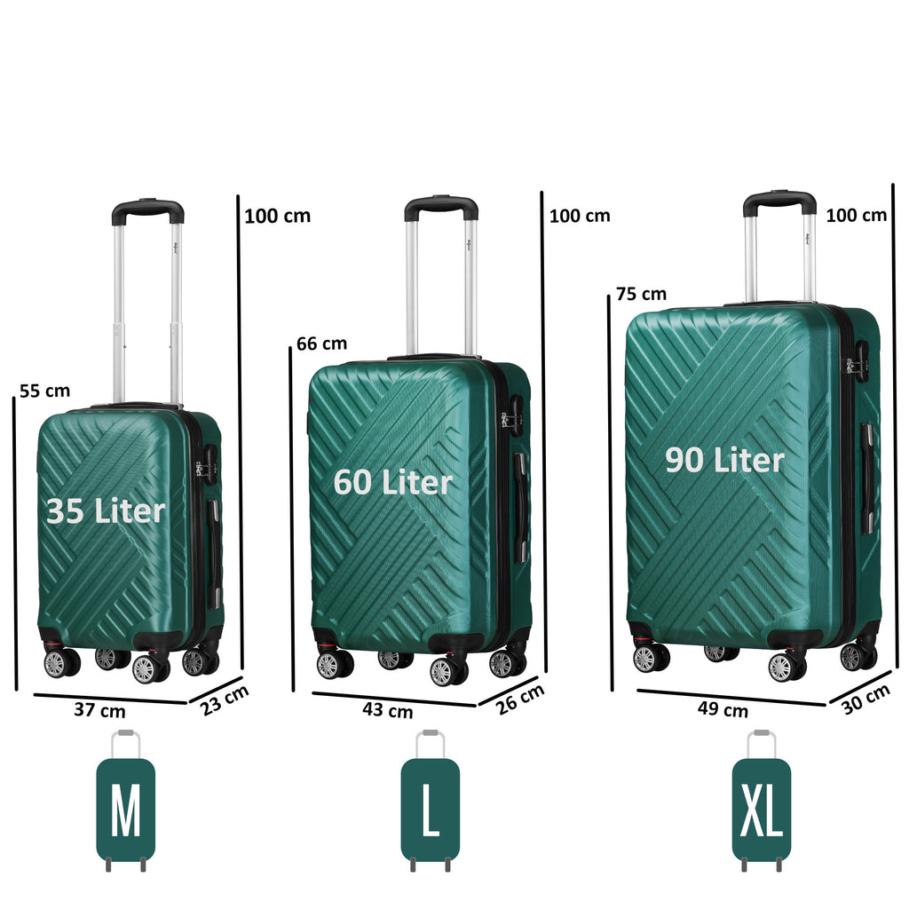Herringbone suitcases, set of 3, ABS travel suitcases, with combination lock