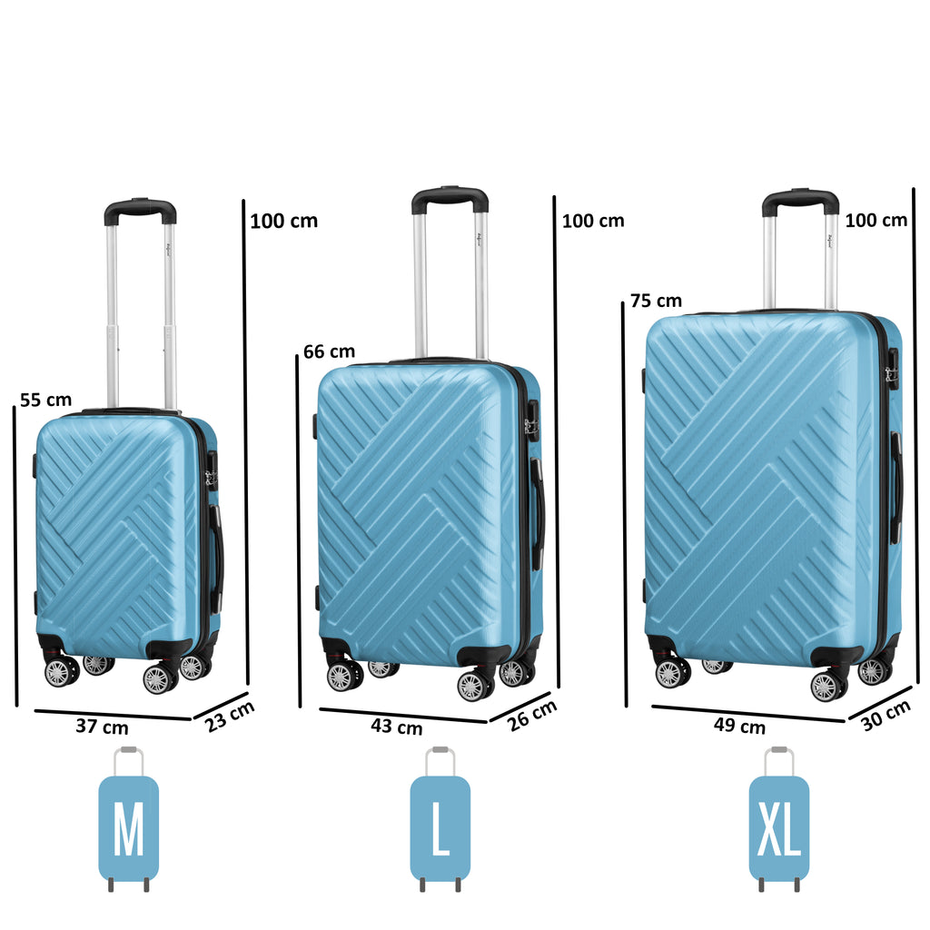 Herringbone suitcases, set of 3, ABS travel suitcases, with combination lock