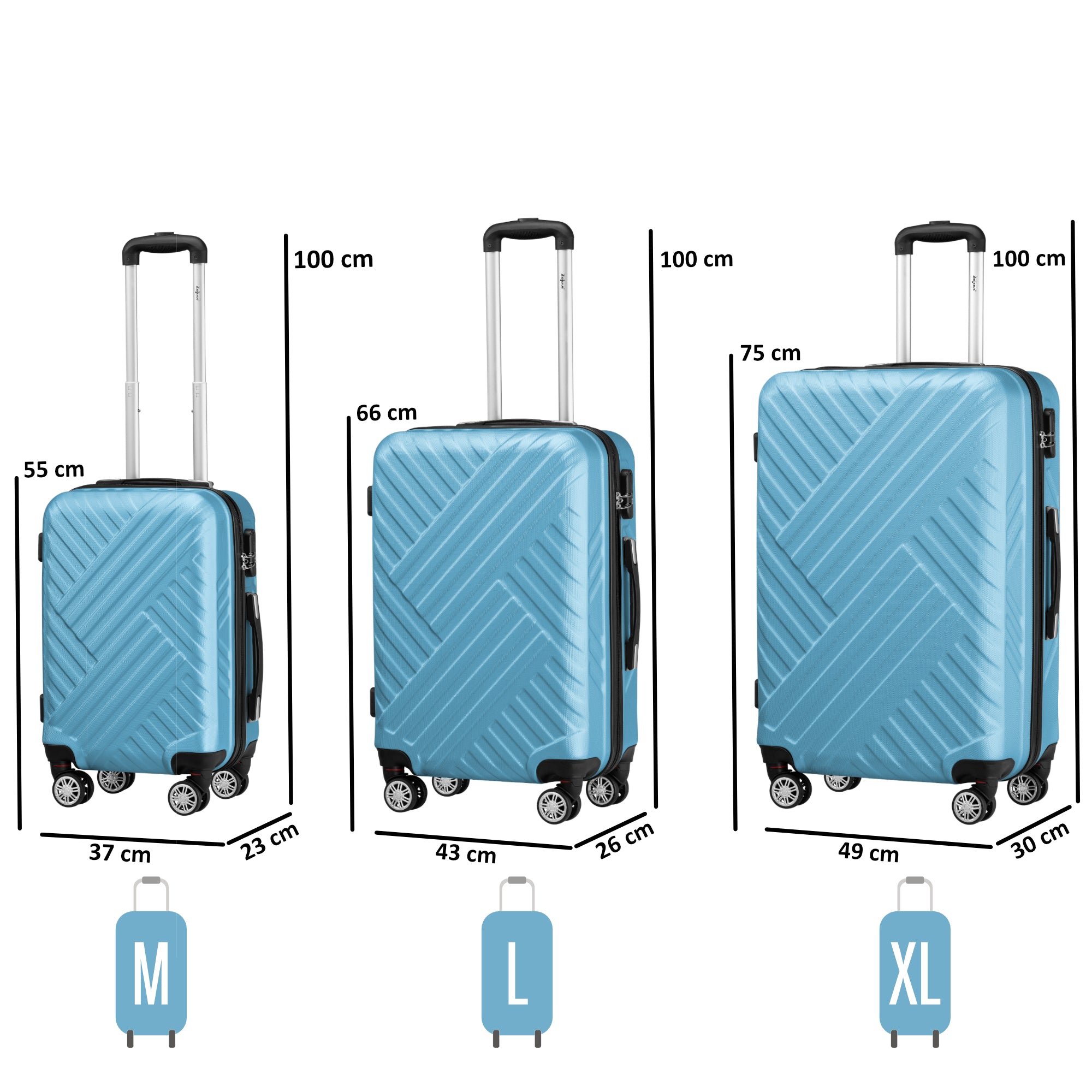 Herringbone suitcases, set of 3, ABS travel suitcases, with combination lock
