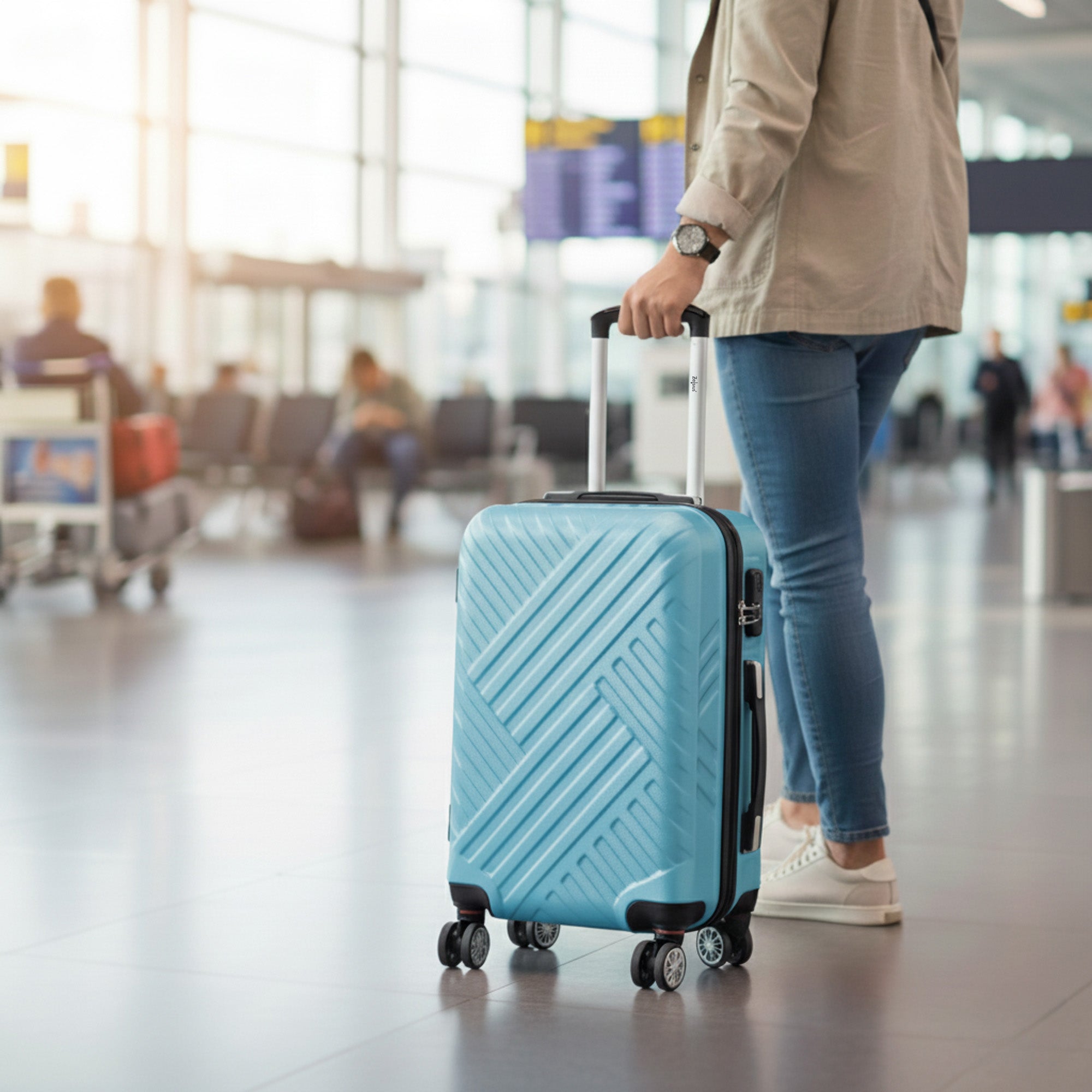 Herringbone suitcases, set of 3, ABS travel suitcases, with combination lock