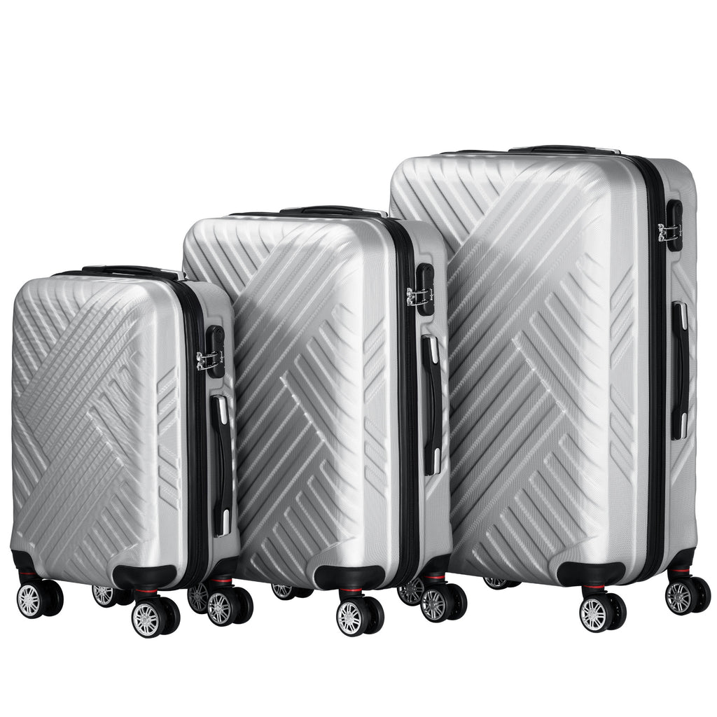 Herringbone suitcases, set of 3, ABS travel suitcases, with combination lock