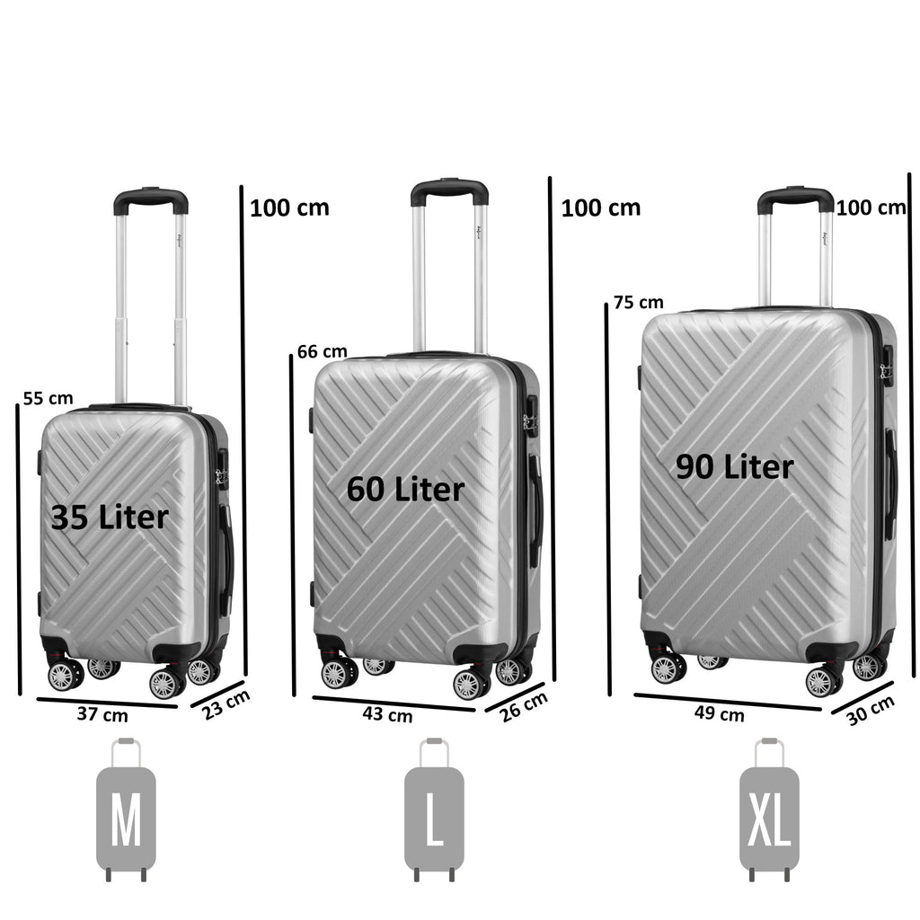 Herringbone suitcases, set of 3, ABS travel suitcases, with combination lock