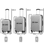 Herringbone suitcases, set of 3, ABS travel suitcases, with combination lock