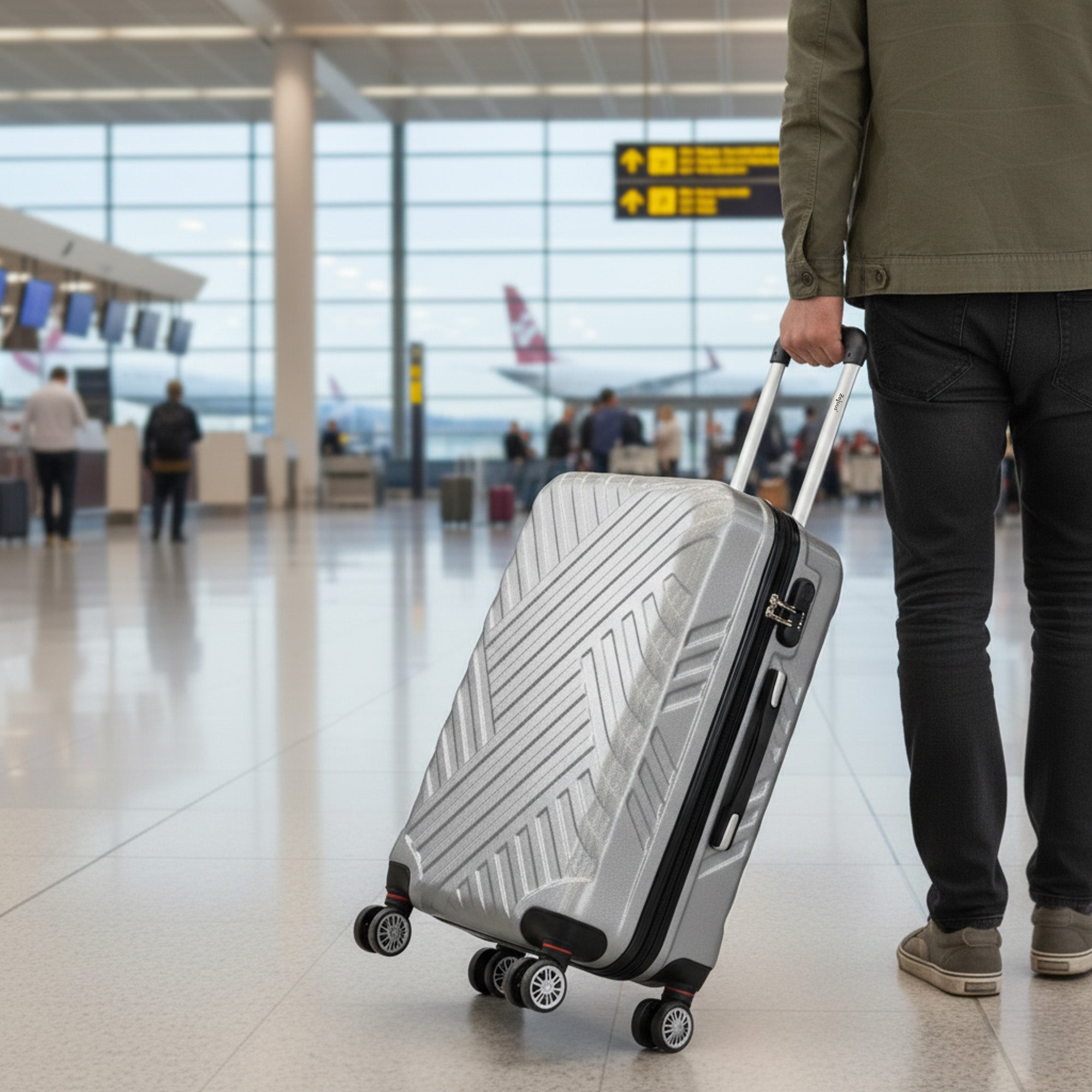 Herringbone suitcases, set of 3, ABS travel suitcases, with combination lock