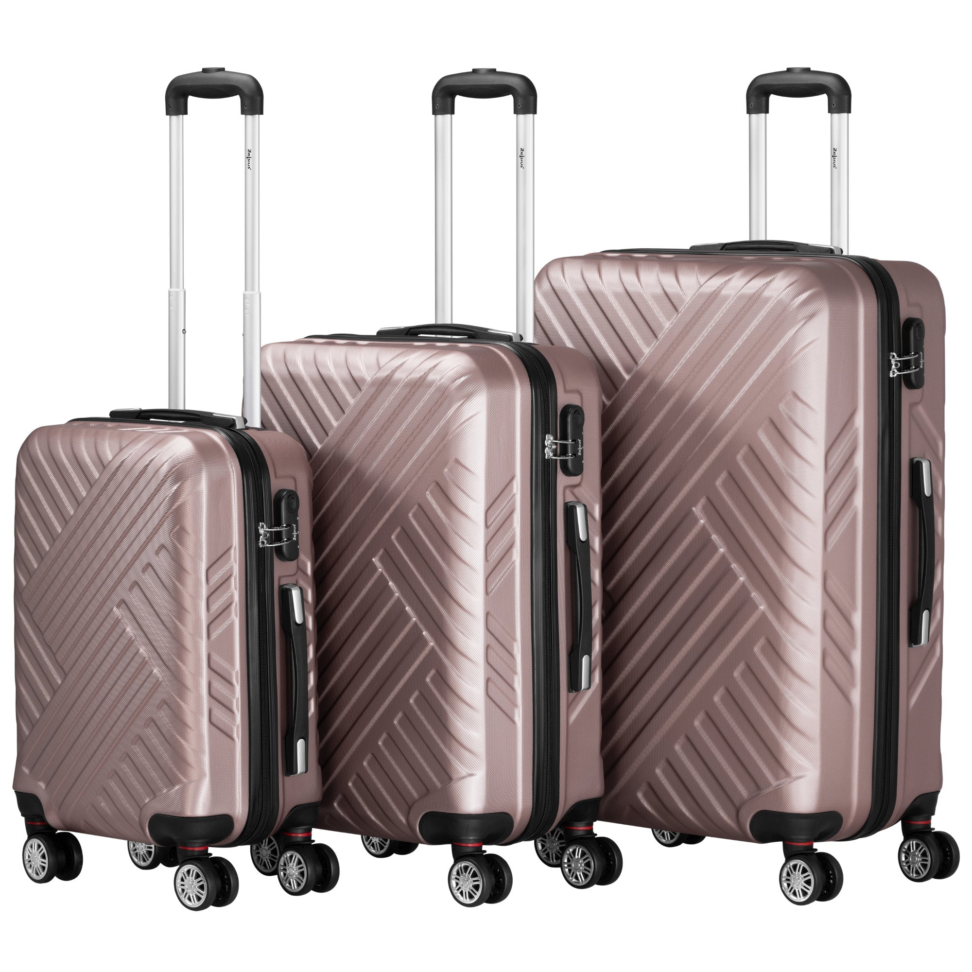 Herringbone suitcases, set of 3, ABS travel suitcases, with combination lock