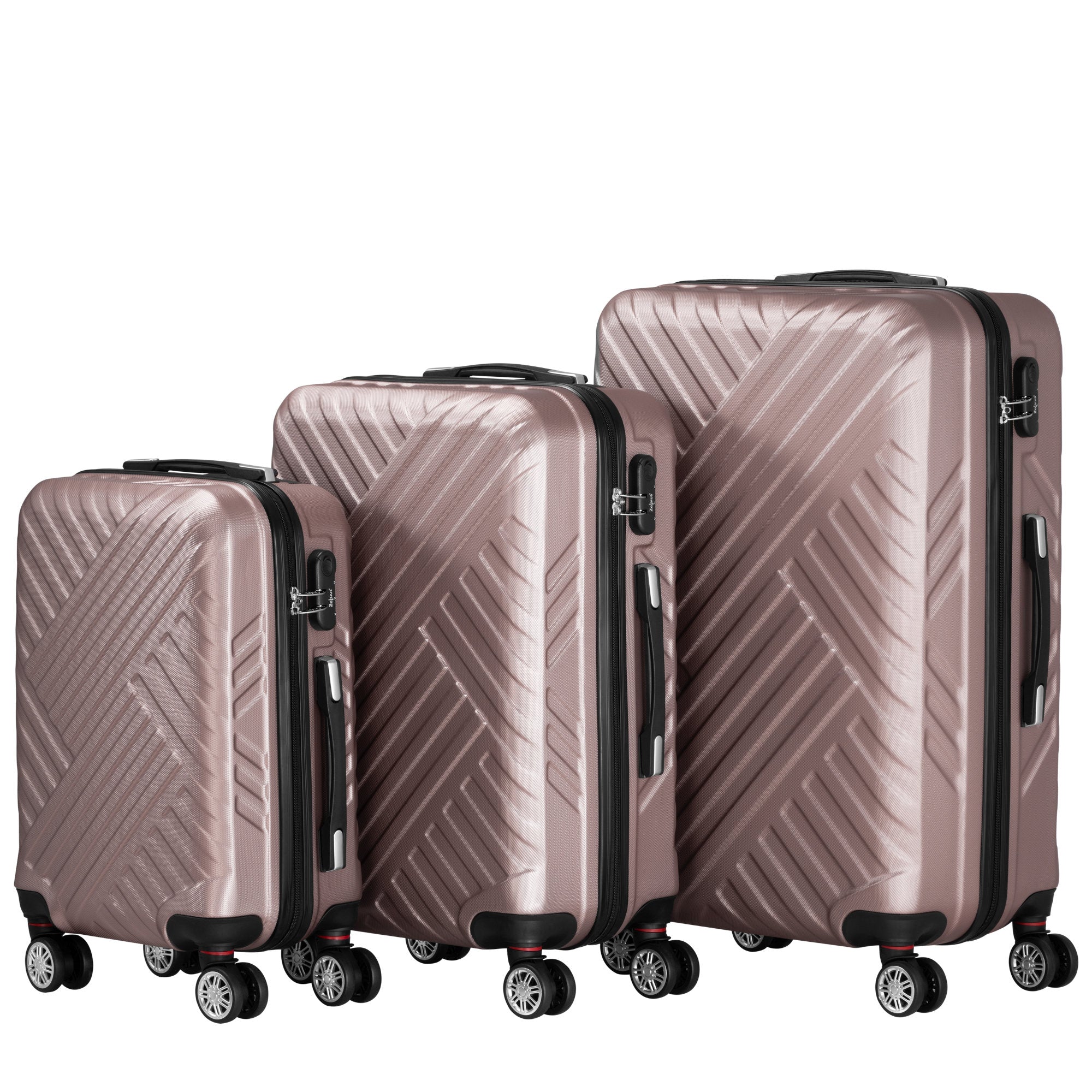 Herringbone suitcases, set of 3, ABS travel suitcases, with combination lock