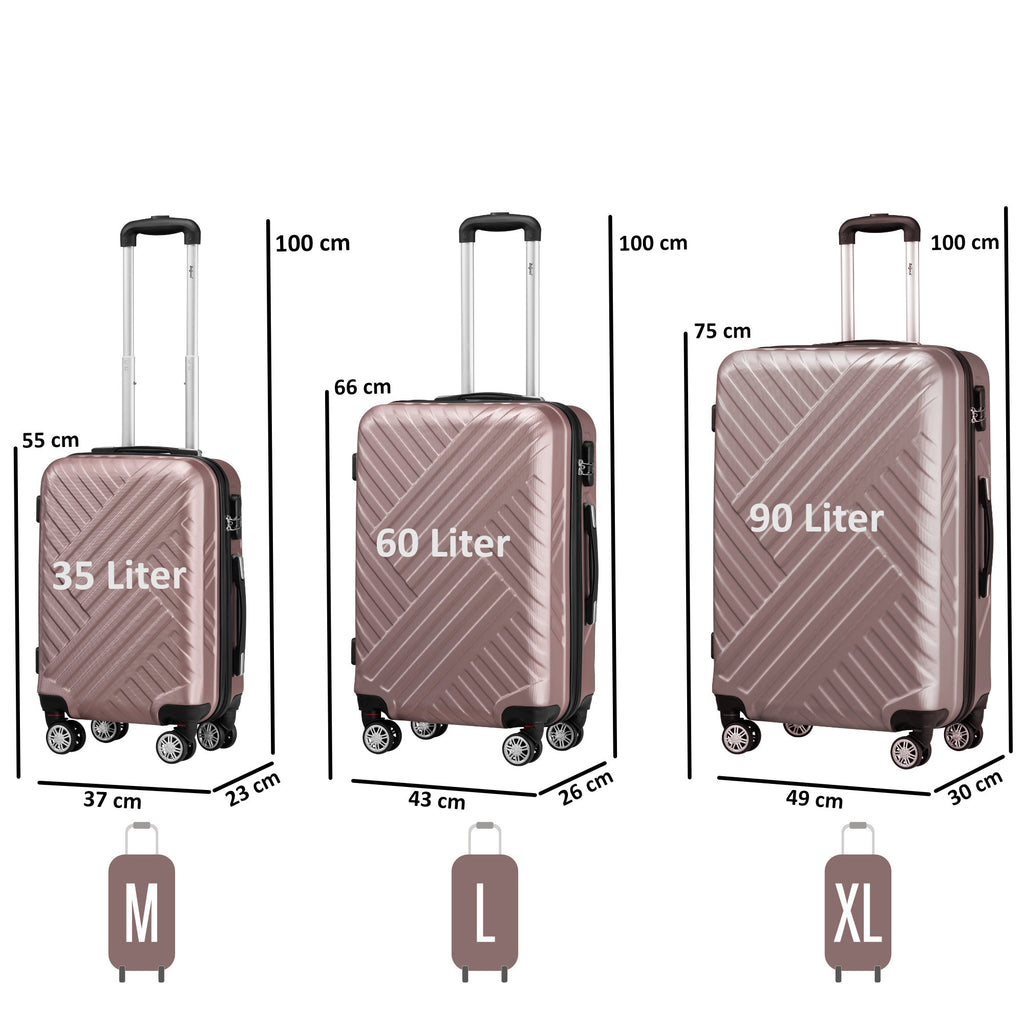 Herringbone suitcases, set of 3, ABS travel suitcases, with combination lock
