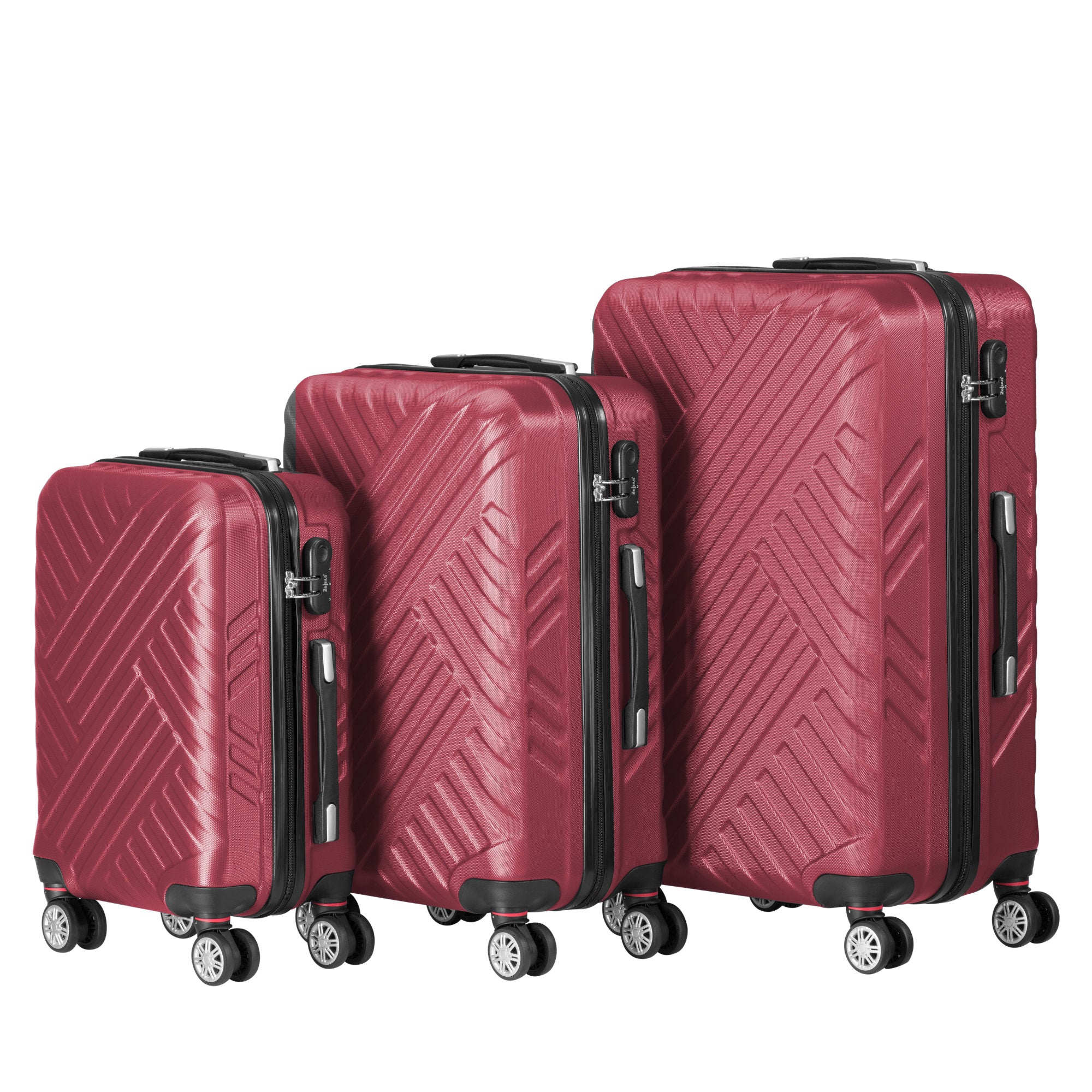 Herringbone suitcases, set of 3, ABS travel suitcases, with combination lock