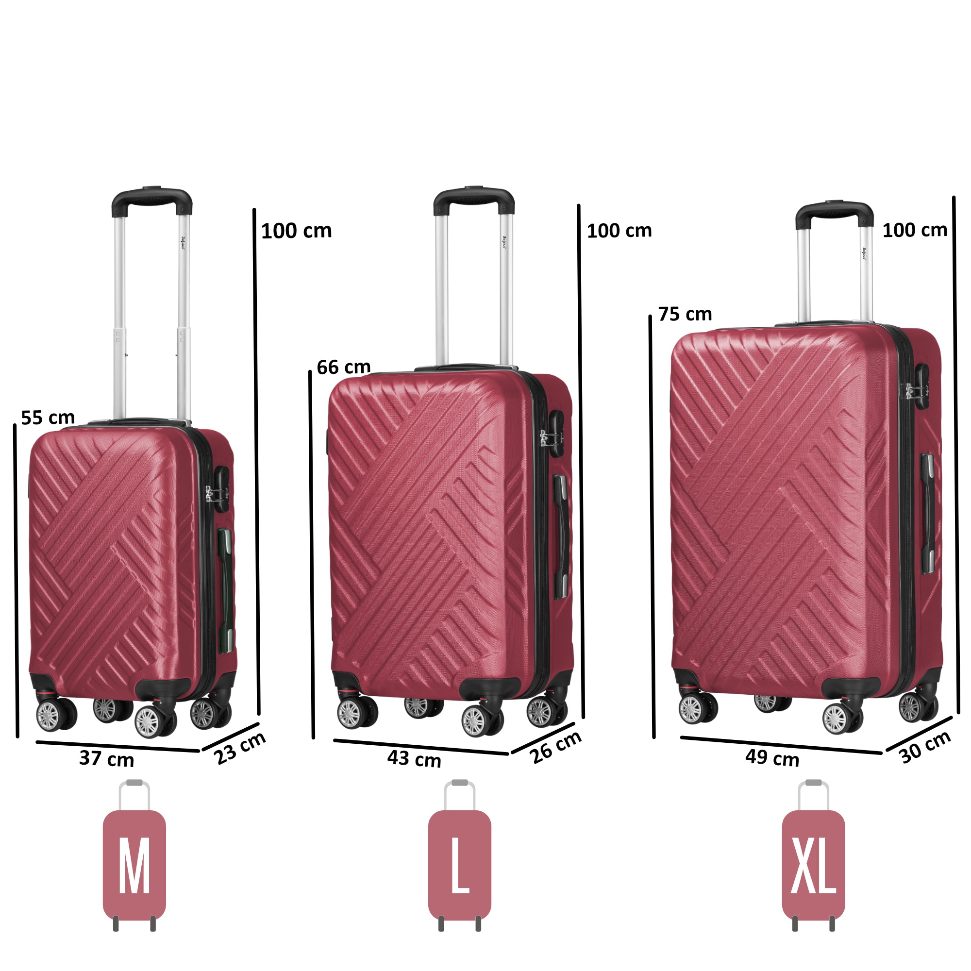 Herringbone suitcases, set of 3, ABS travel suitcases, with combination lock