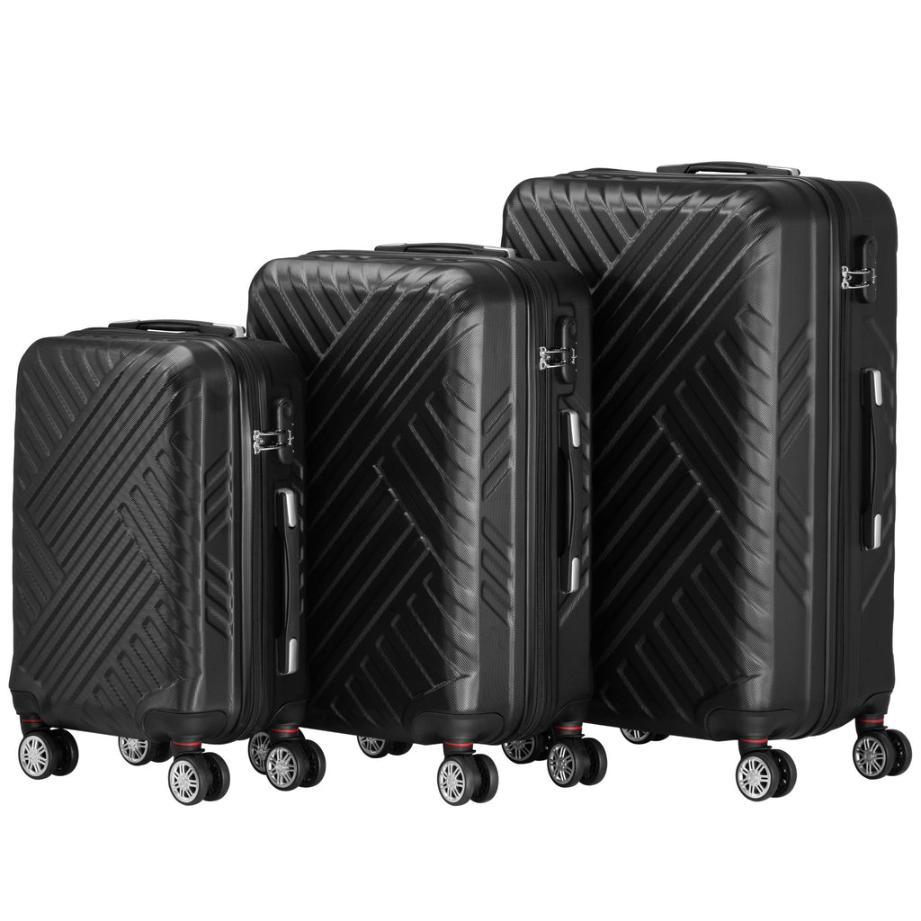 Herringbone suitcases, set of 3, ABS travel suitcases, with combination lock