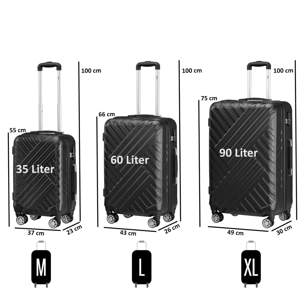 Herringbone suitcases, set of 3, ABS travel suitcases, with combination lock