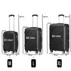 Herringbone suitcases, set of 3, ABS travel suitcases, with combination lock