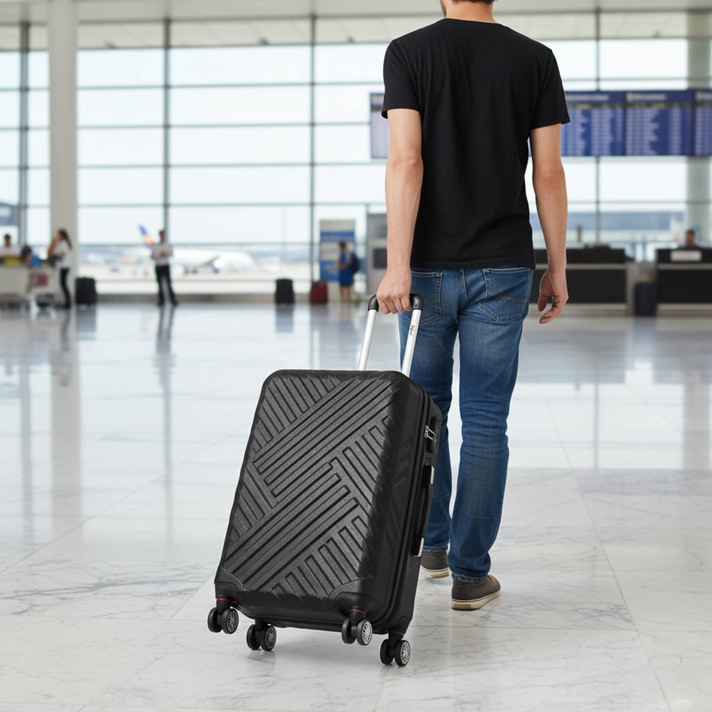 Herringbone suitcases, set of 3, ABS travel suitcases, with combination lock