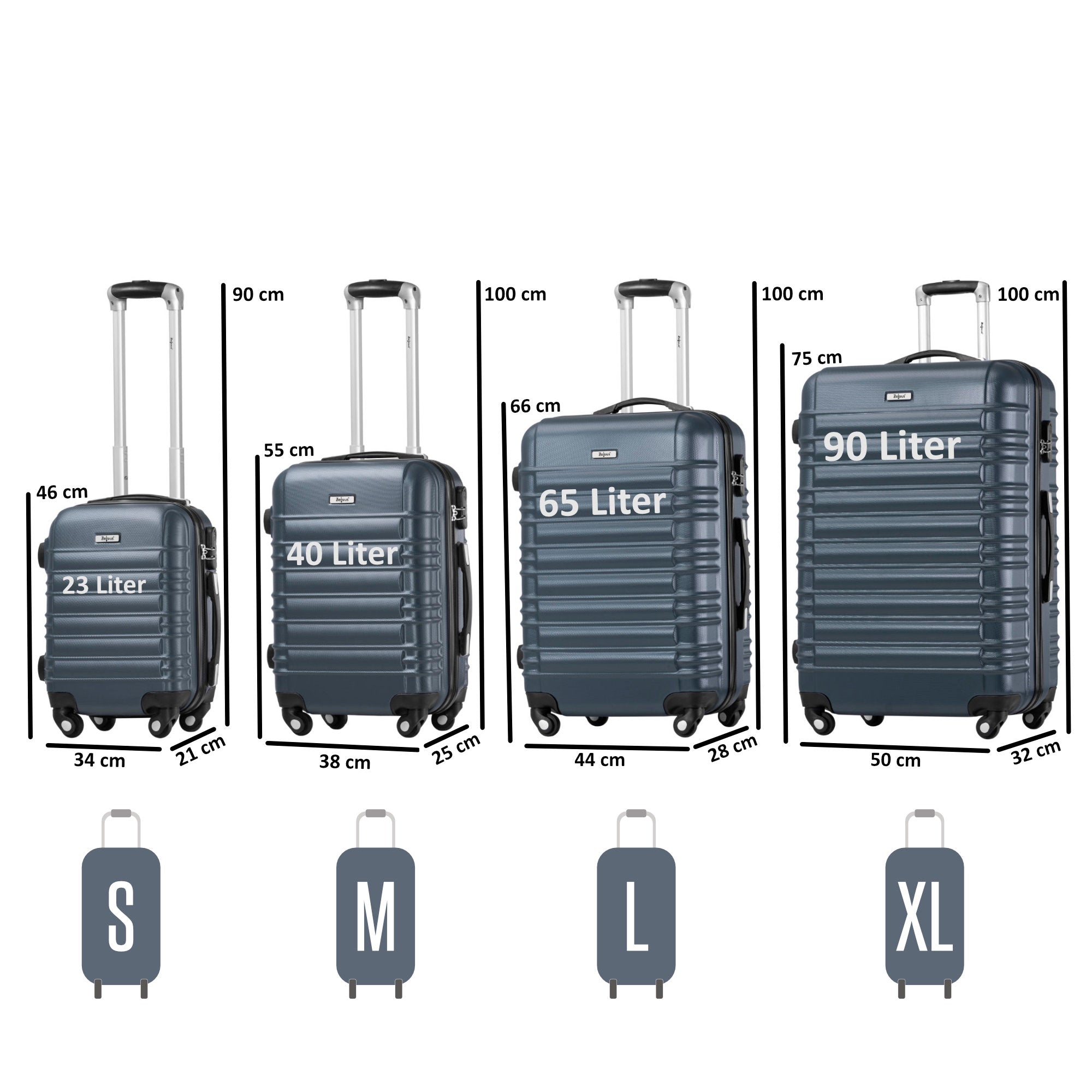 "Striped" suitcases, set of 4, ABS travel suitcases, with combination lock