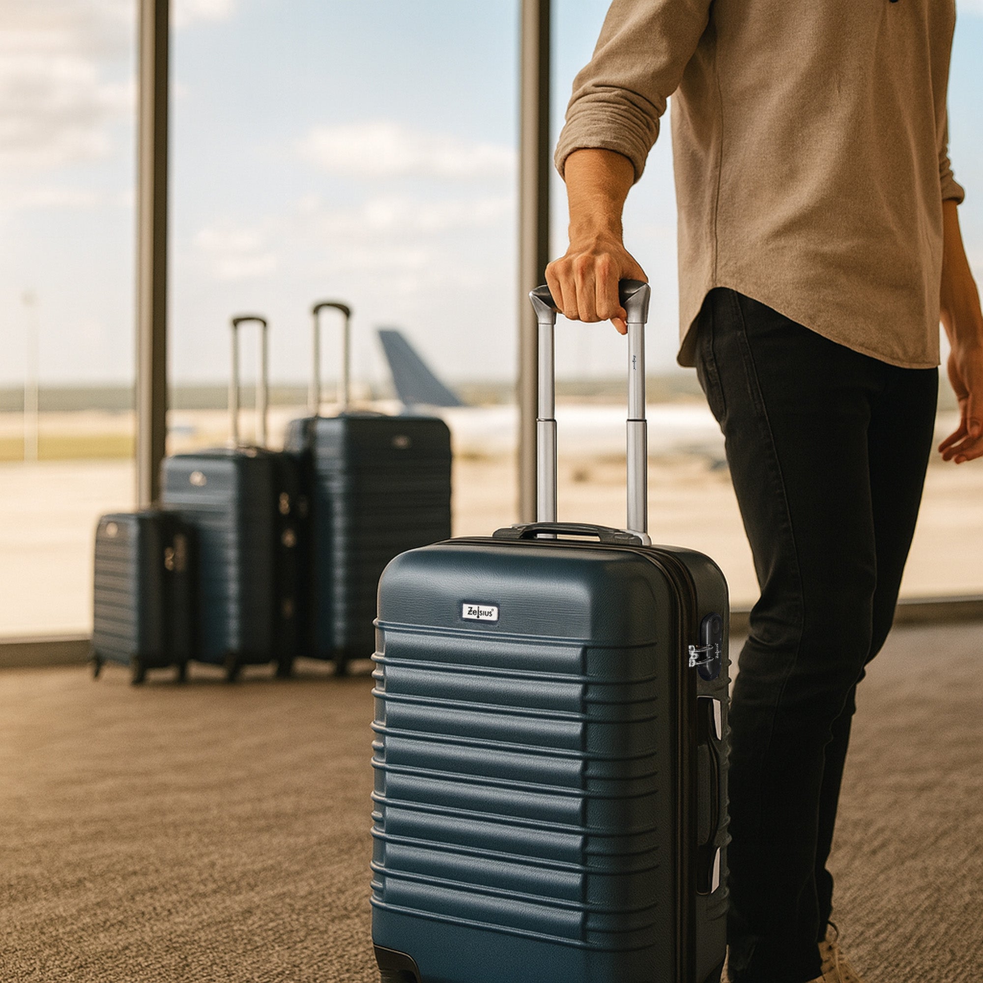 "Striped" suitcases, set of 4, ABS travel suitcases, with combination lock