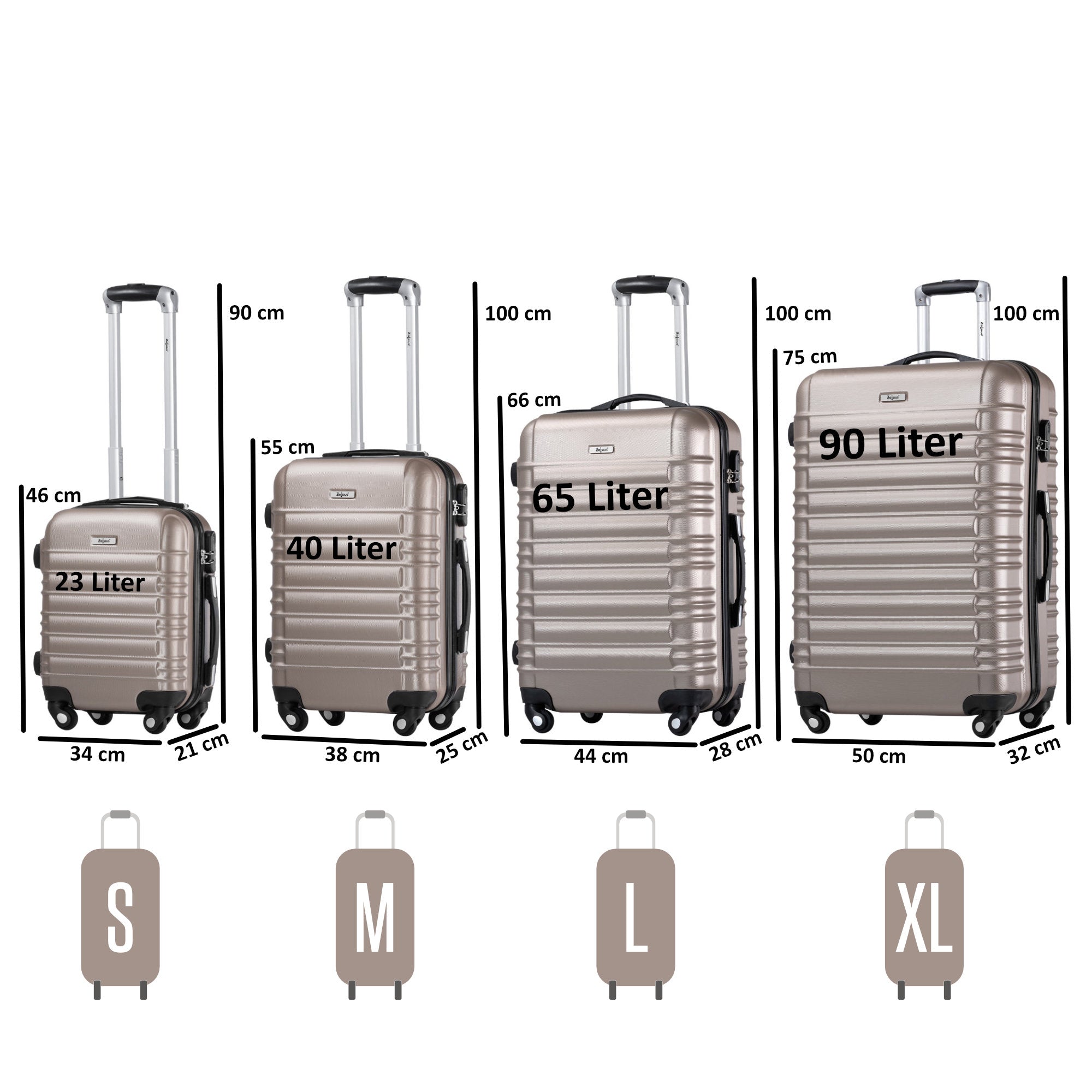 Valises rayées, lot de 4, valises de voyage en ABS, avec serrure à combinaison