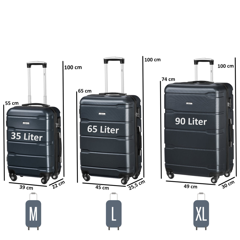 "Rillen" suitcases, set of 3, ABS travel suitcases, with combination lock